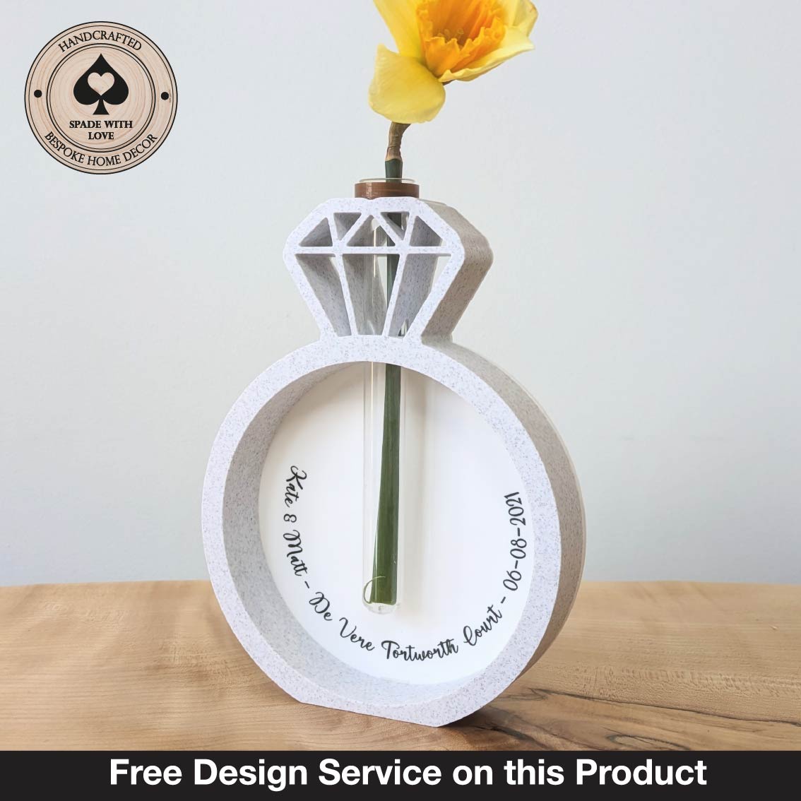 3d Printed Personalised Engagement Gift Flower Holder - white - black - pink - blue -With Personalisation- Free Design Service