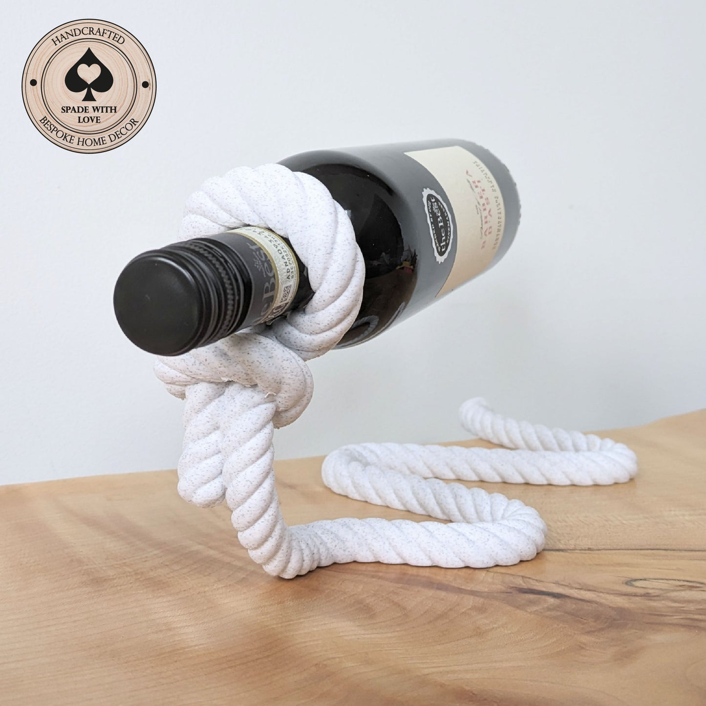 3d Printed Rope Wine Bottle Holder - Floating Wine Bottle - White Marble-