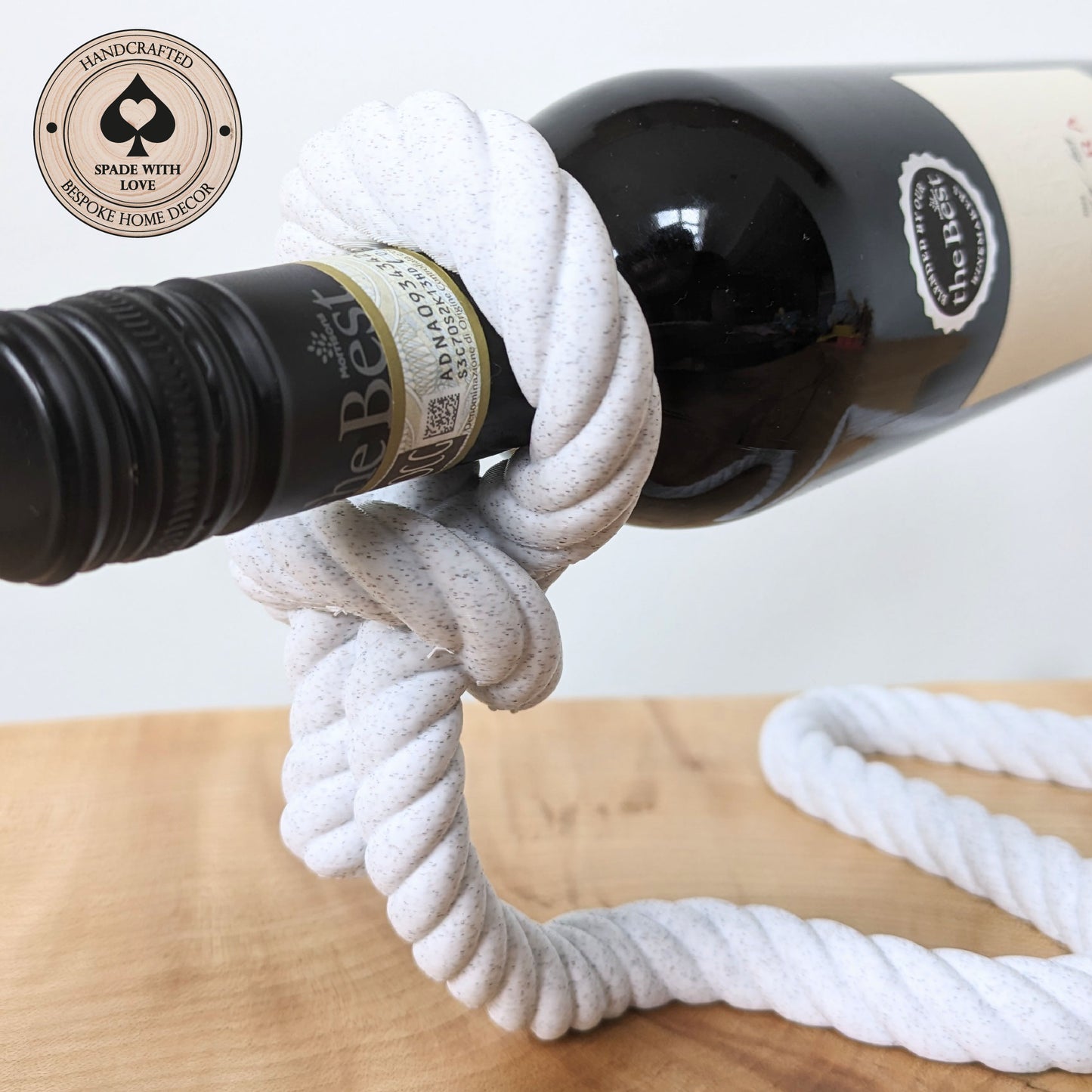 3d Printed Rope Wine Bottle Holder - Floating Wine Bottle - White Marble-