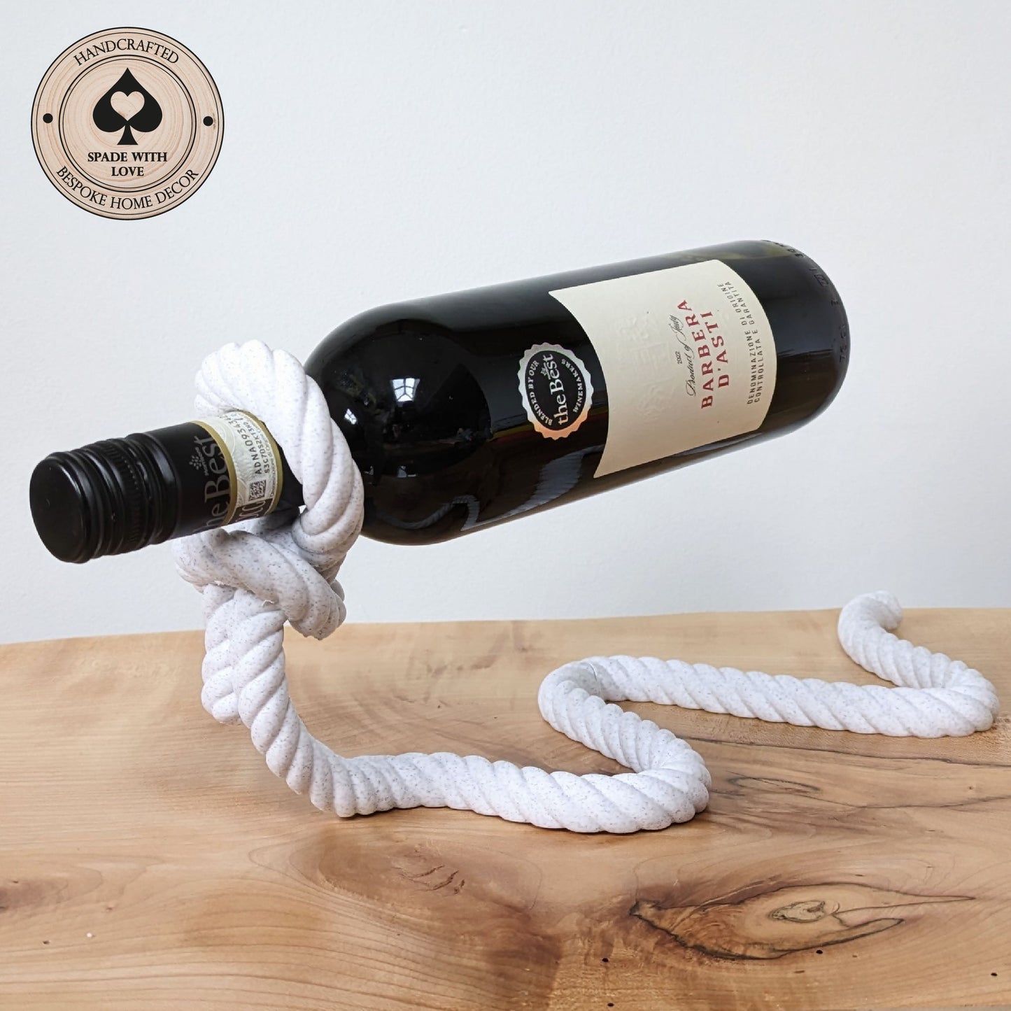 3d Printed Rope Wine Bottle Holder - Floating Wine Bottle - White Marble-