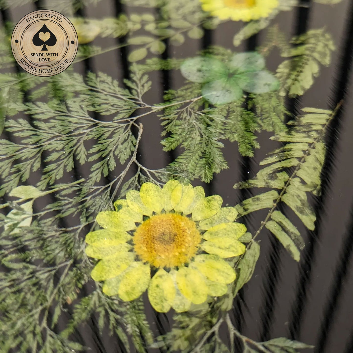 Resin and Wood Side/End Table - Removable Tray - Flowers