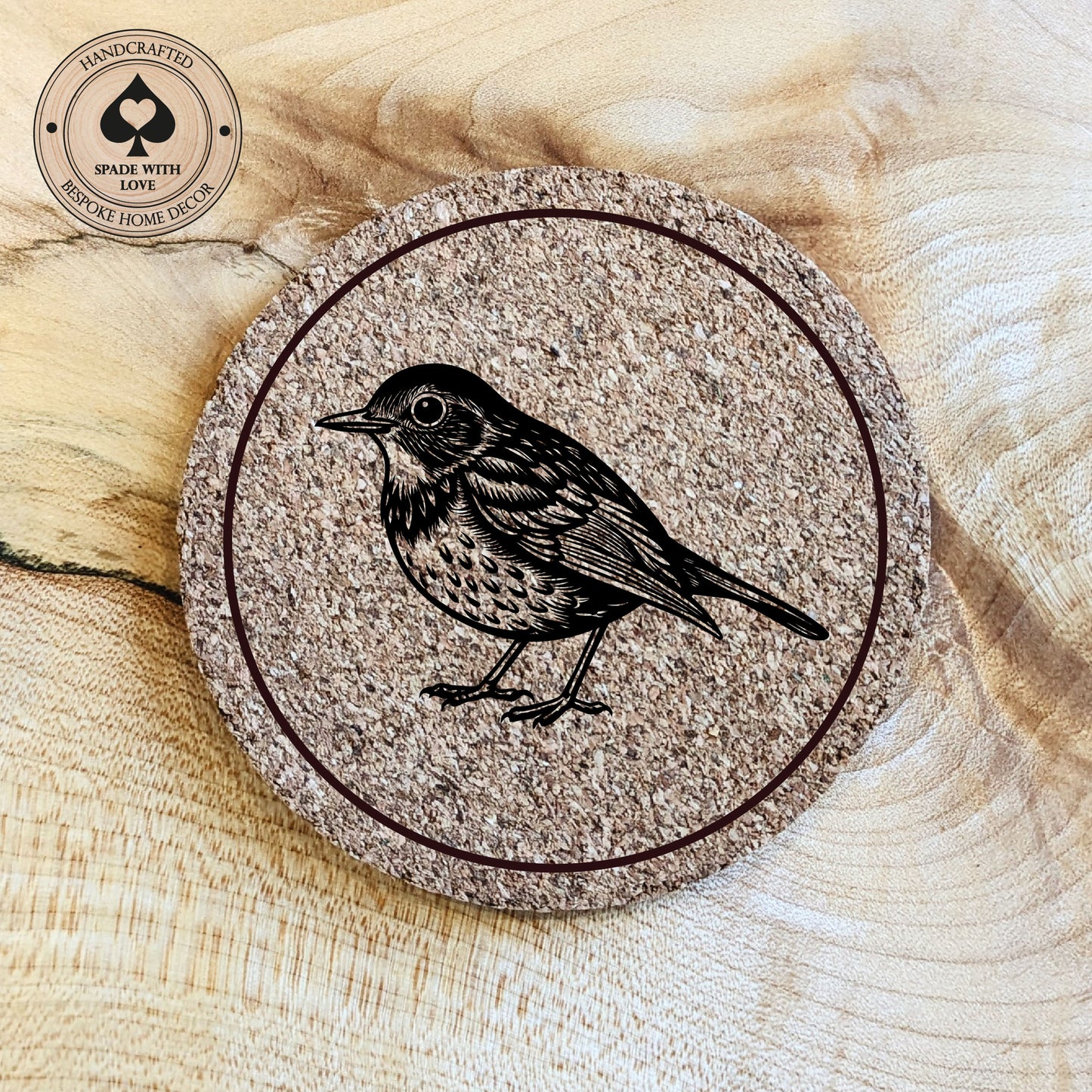 Cork Coasters - Robin Bird Laser Engraved Cork Coaster - UK Bird Coasters