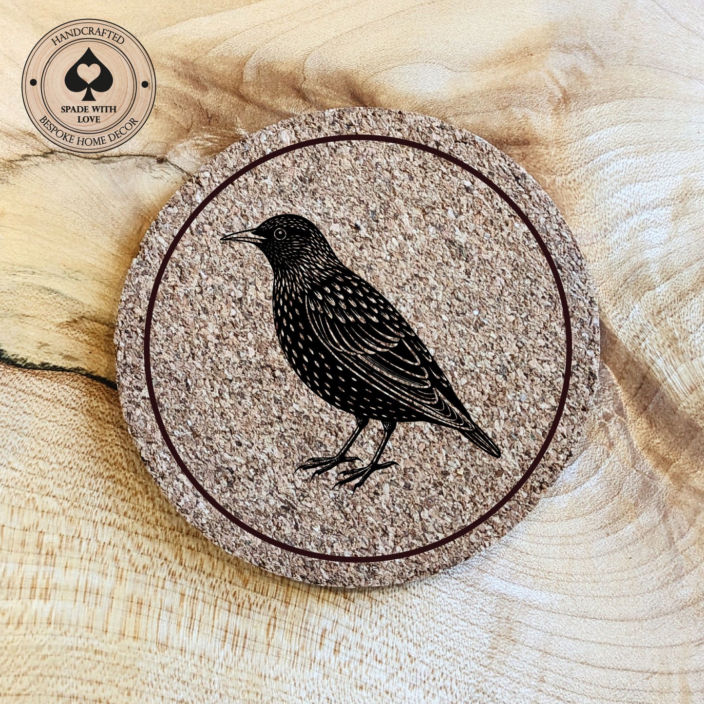 Cork Coasters - Starling Bird Laser Engraved Cork Coaster - UK Bird Coasters