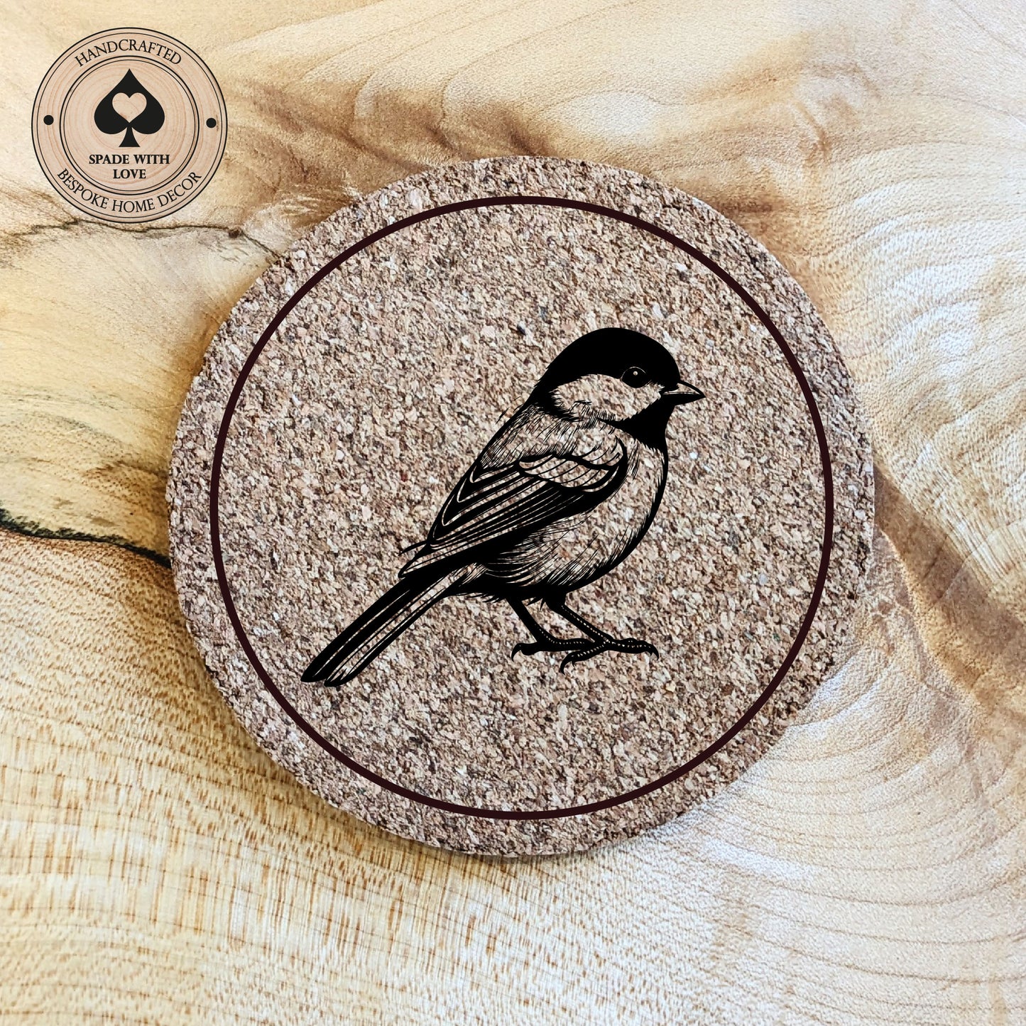 Cork Coasters - Blue Tit Bird Laser Engraved Cork Coaster - UK Bird Coasters
