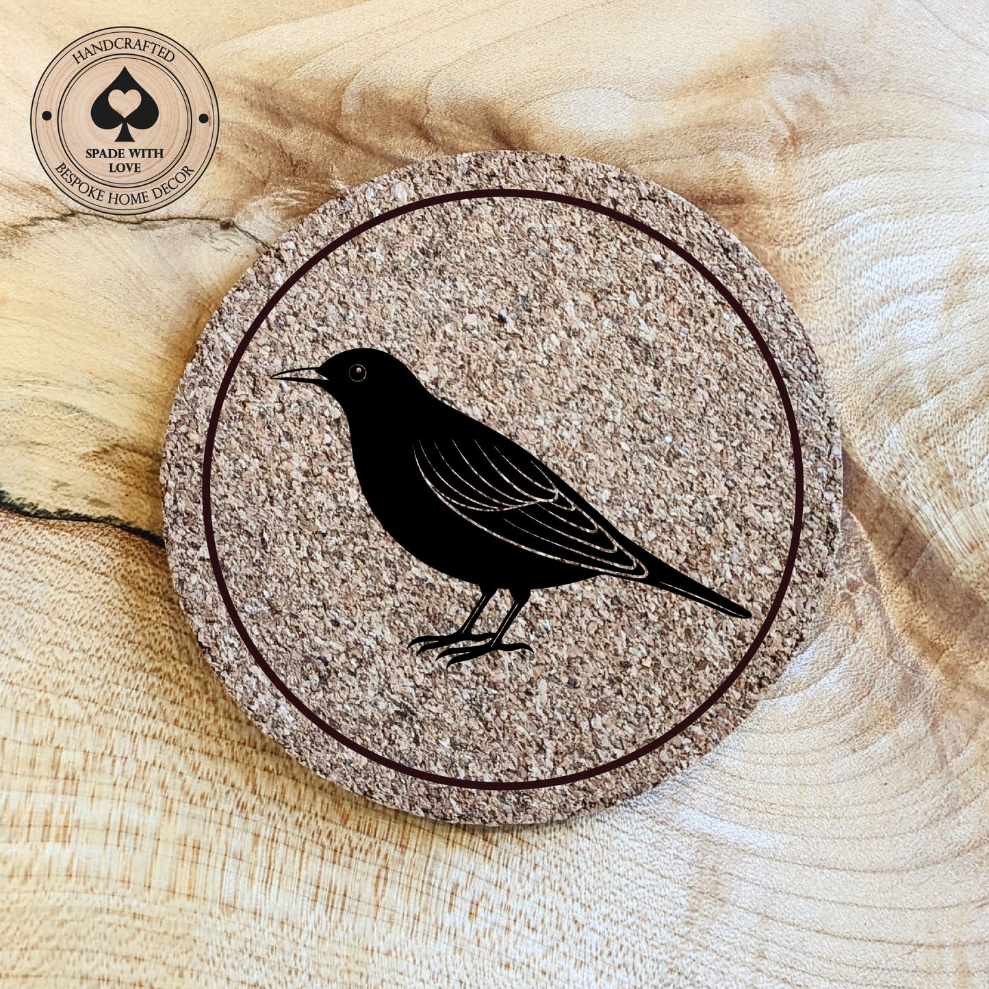 Cork Coasters - BlackBird Laser Engraved Cork Coaster - UK Bird Coasters