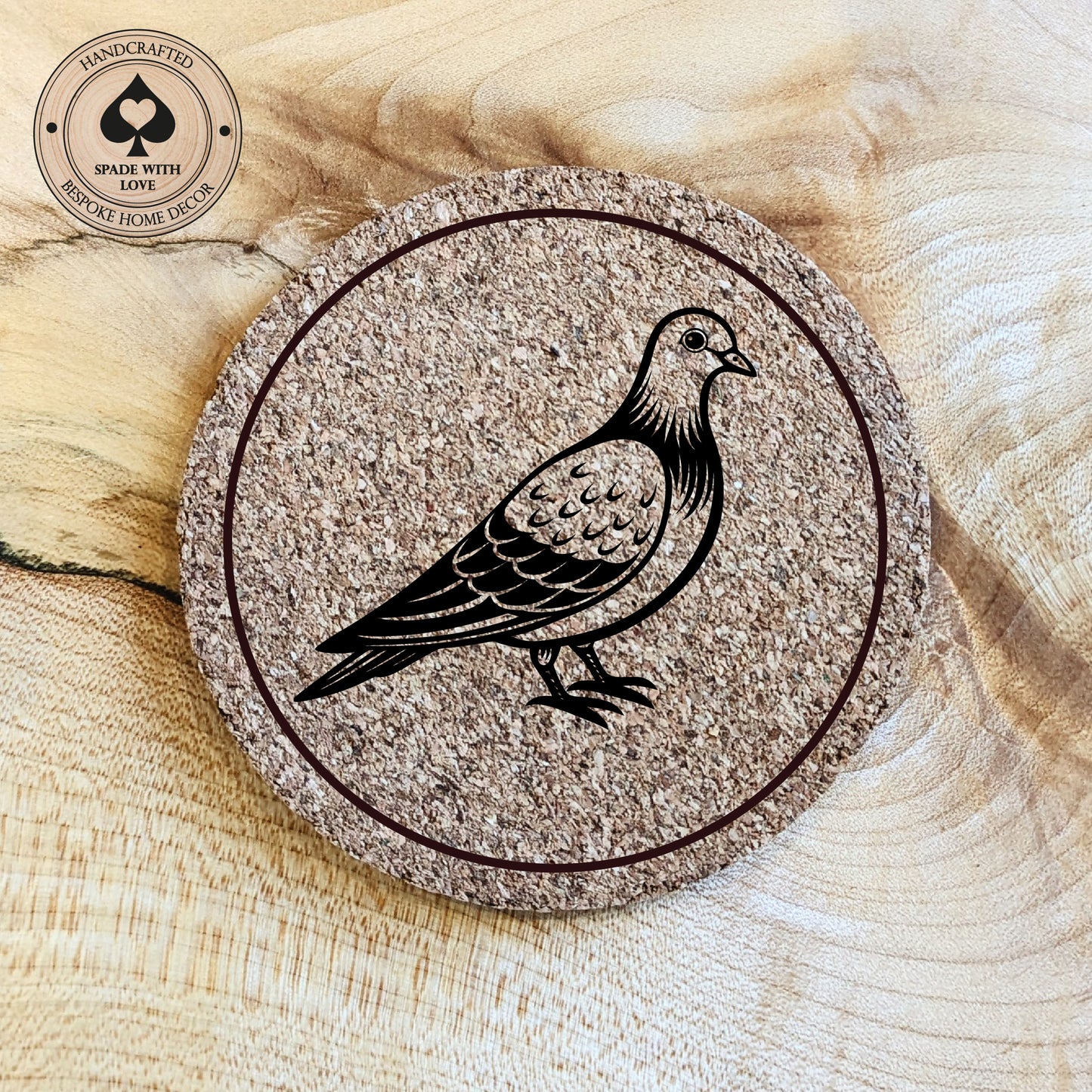 Cork Coasters - Pigeon Bird Laser Engraved Cork Coaster - UK Bird Coasters