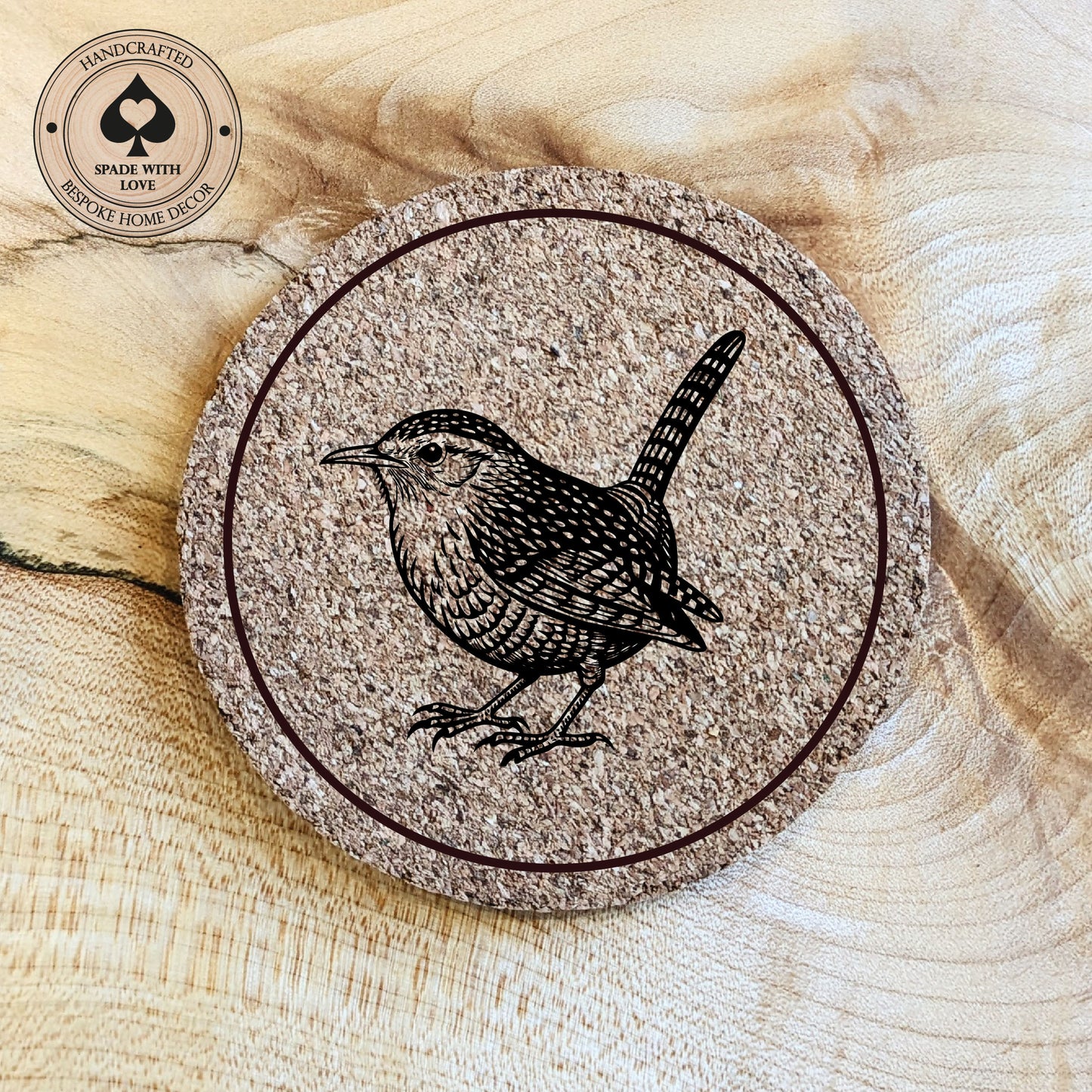 Cork Coasters - Wren Bird Laser Engraved Cork Coaster - UK Bird Coasters