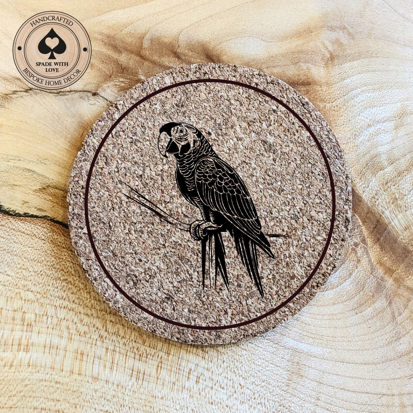 Cork Coasters - Parrot Bird Laser Engraved Cork Coaster - UK Bird Coasters