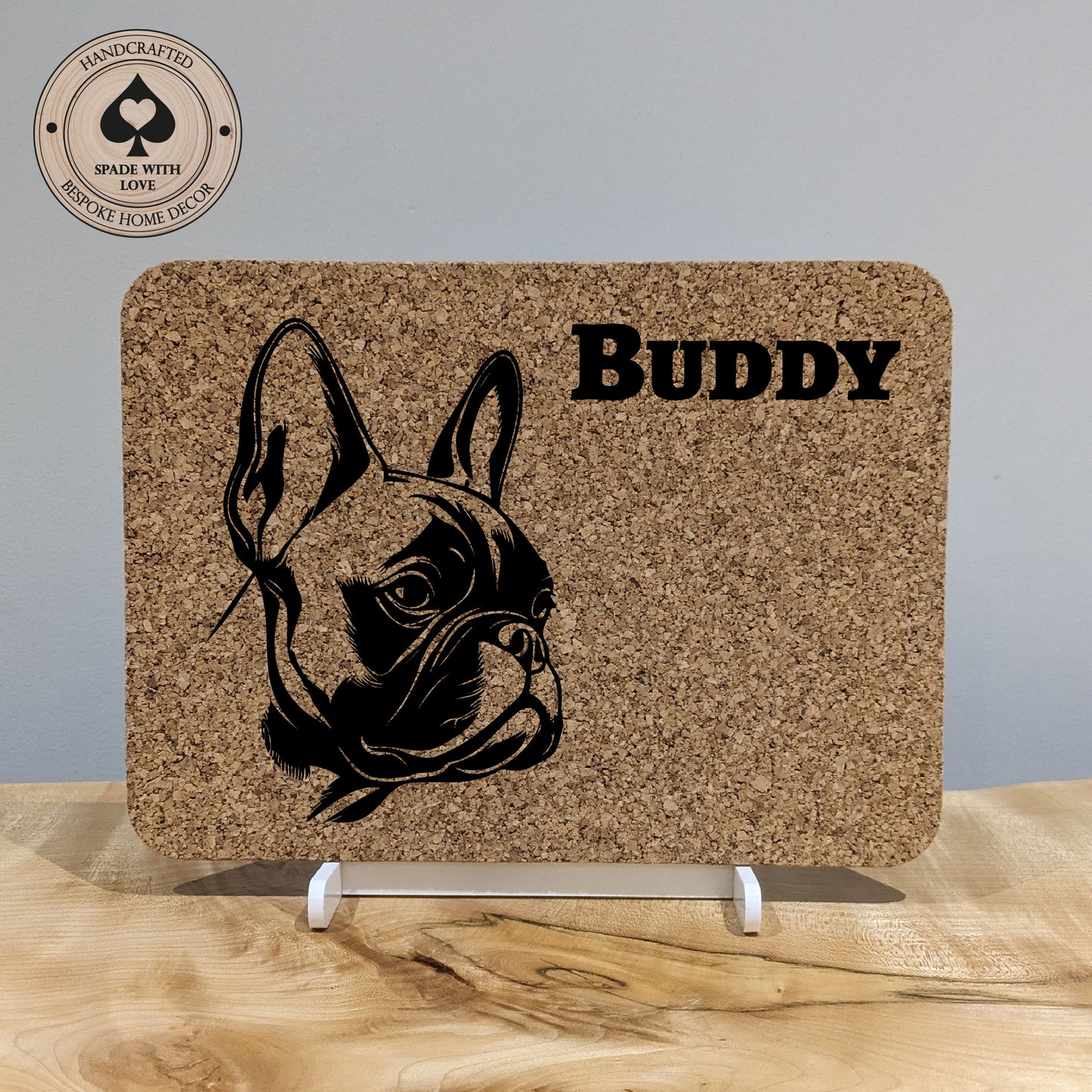 Personalised Pet Gift. Laser Engraved cork placemat of dogs