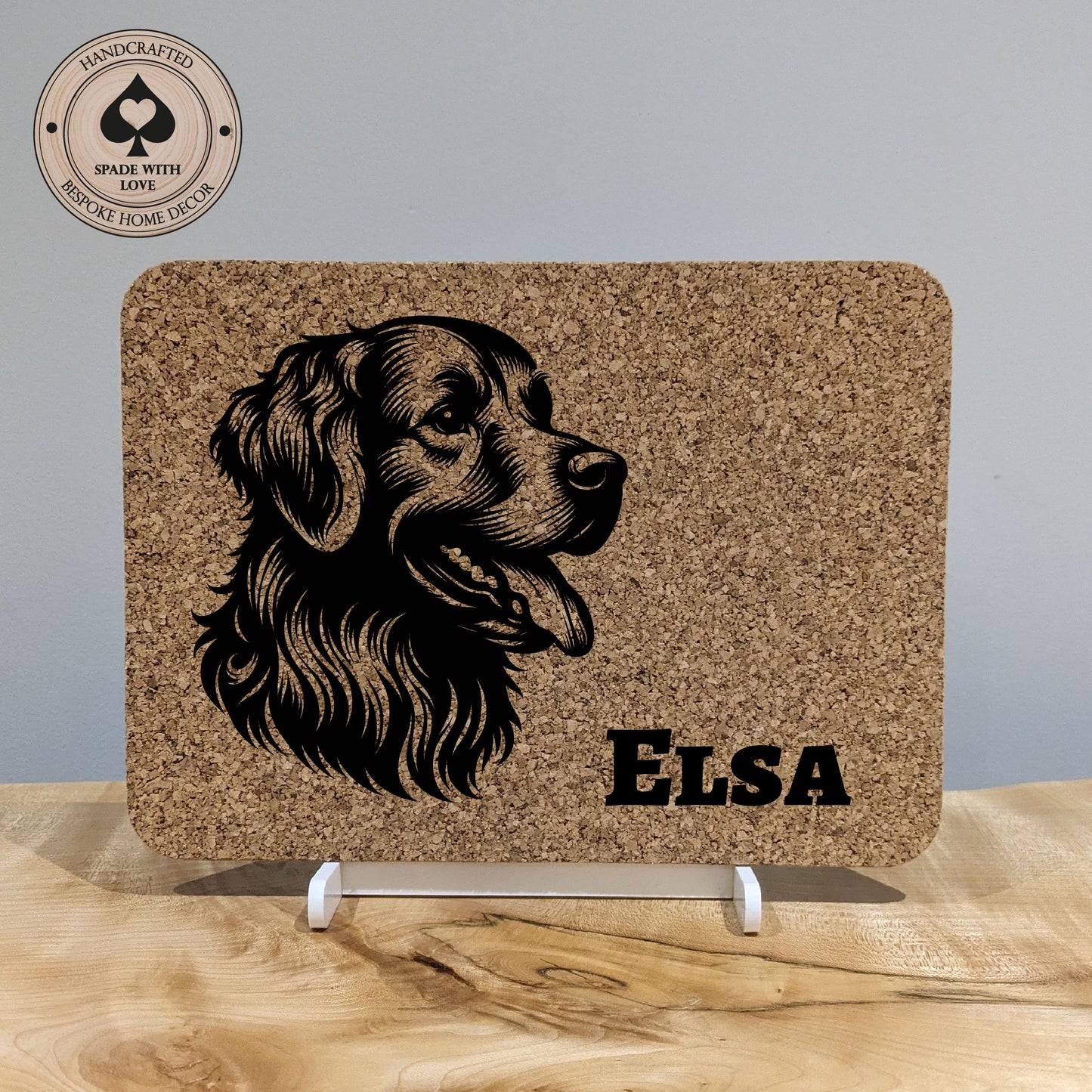 Personalised Pet Gift. Laser Engraved cork placemat of dogs