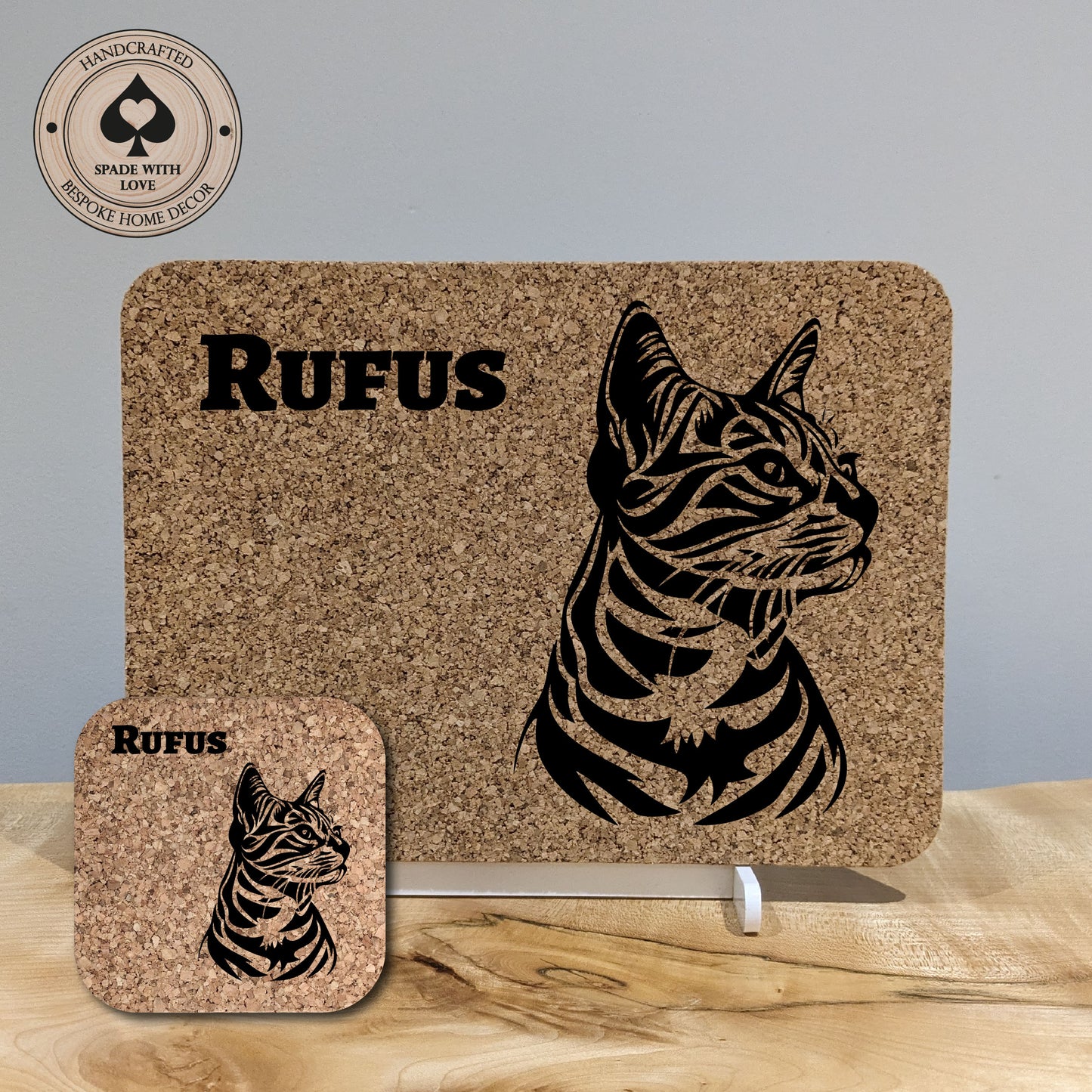 Cork Placemat - Personalised Cat Laser engraved Pet Gifts. Cork and Coaster Set