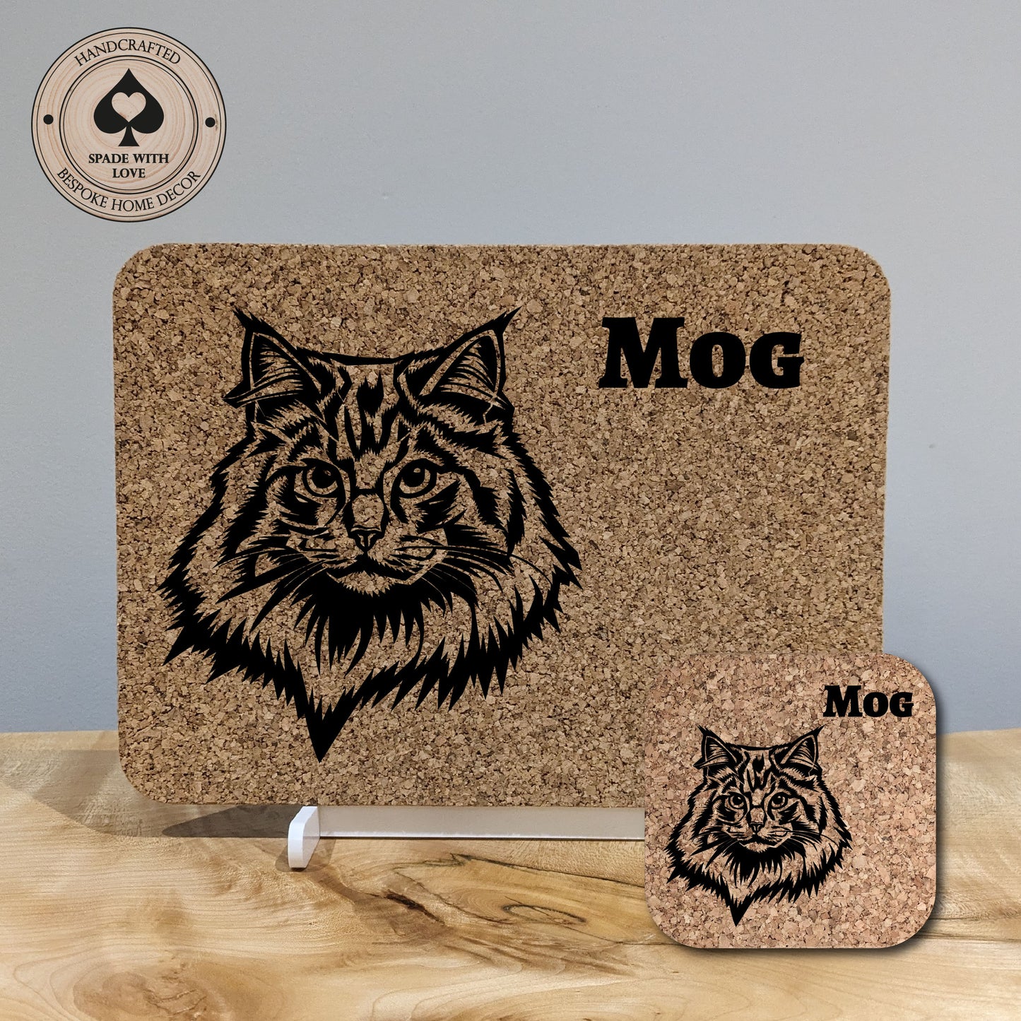 Cork Placemat - Personalised Cat Laser engraved Pet Gifts. Cork and Coaster Set