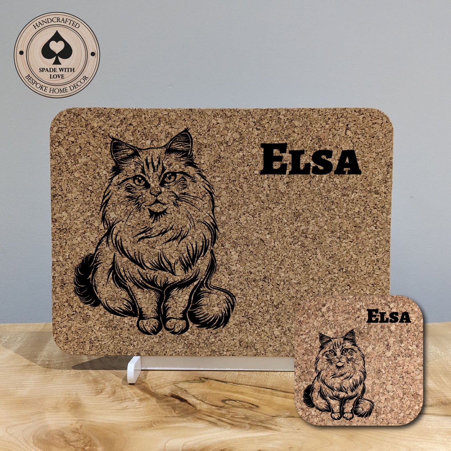 Cork Placemat - Personalised Cat Laser engraved Pet Gifts. Cork and Coaster Set