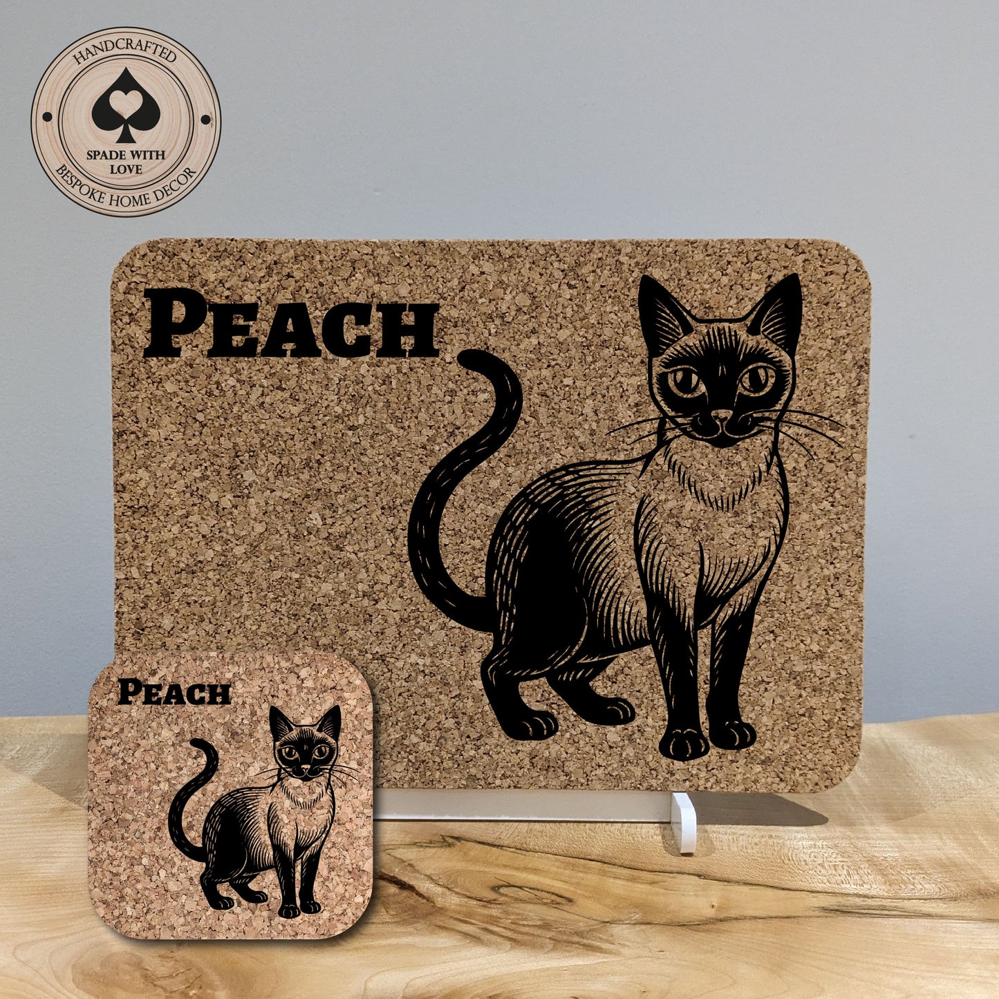 Cork Placemat - Personalised Cat Laser engraved Pet Gifts. Cork and Coaster Set