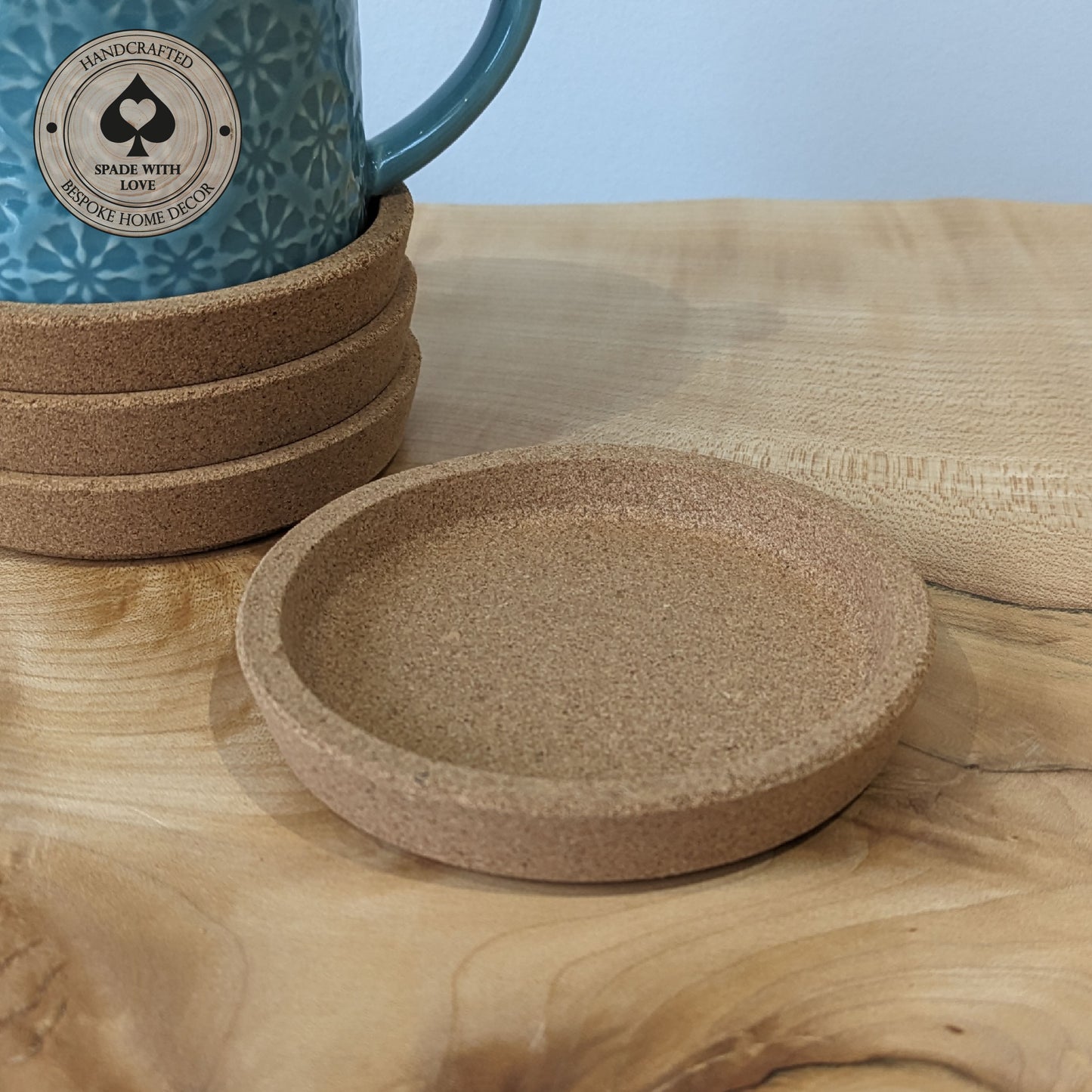 Deep Dish Personalised Cork Coaster - Laser Engraved with Names Logos or Phrases