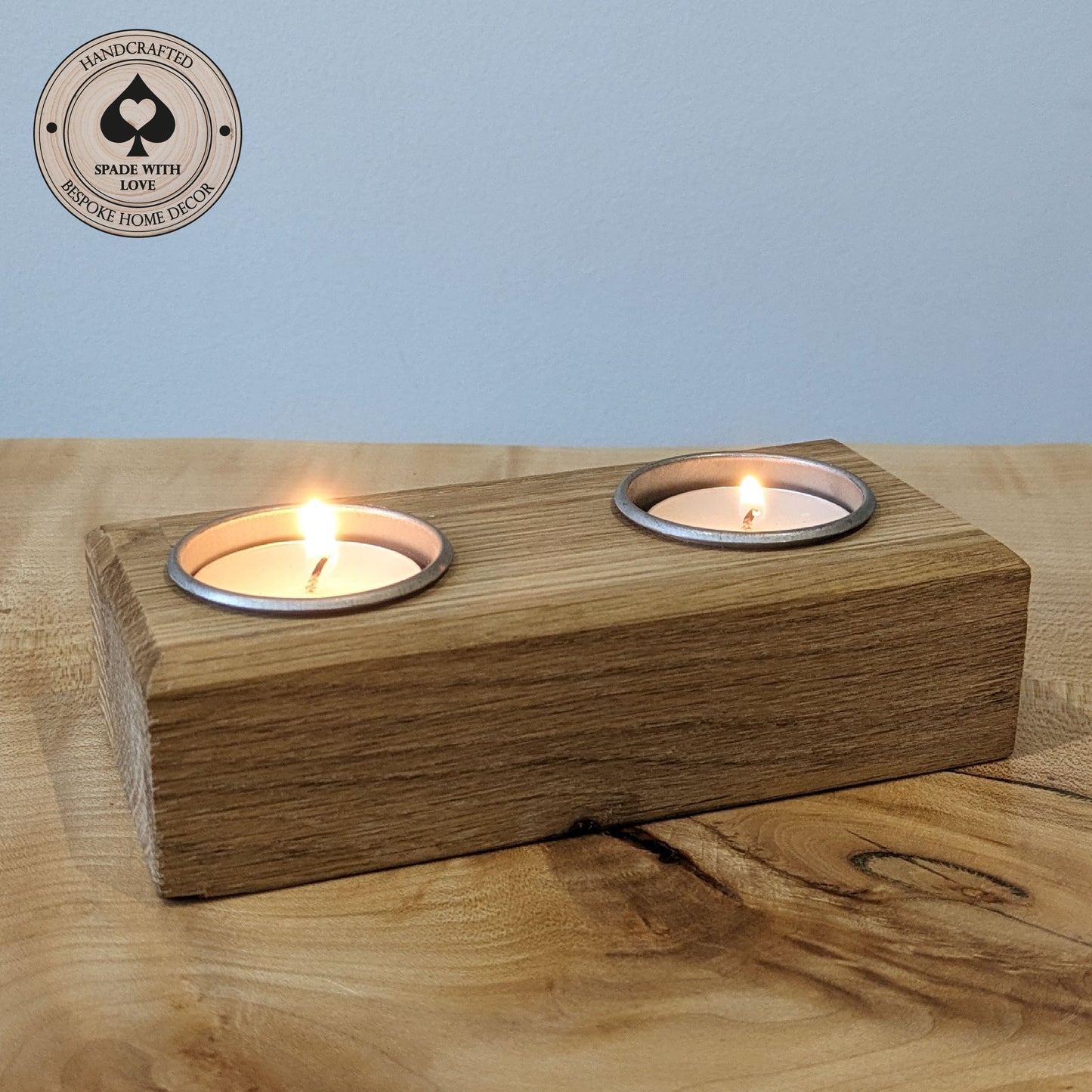 Oak Tealight Holder - Double