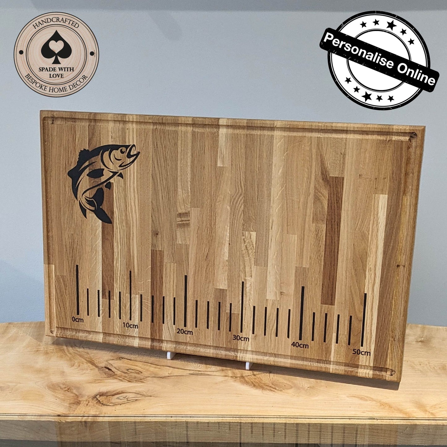 Solid Oak Fish Gutting Board - Personalised Fish Measuring Board