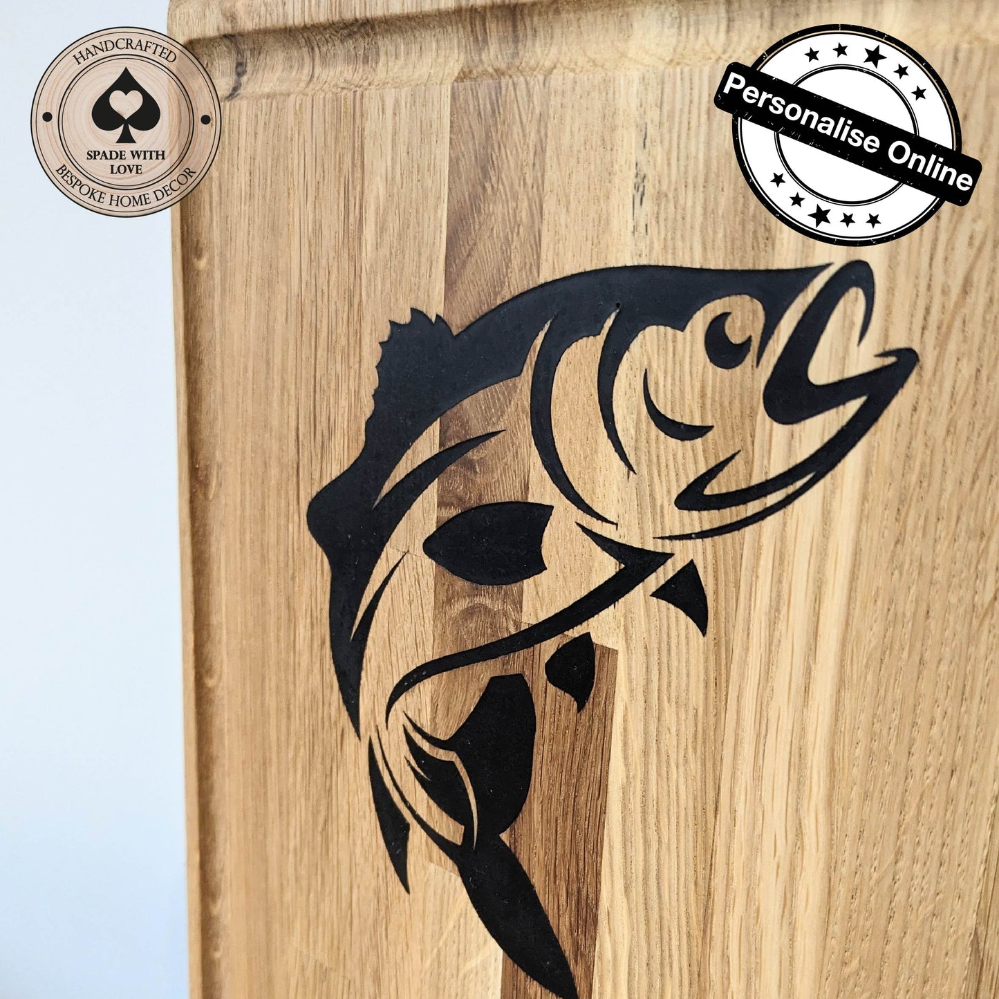 Solid Oak Fish Gutting Board - Personalised Fish Measuring Board