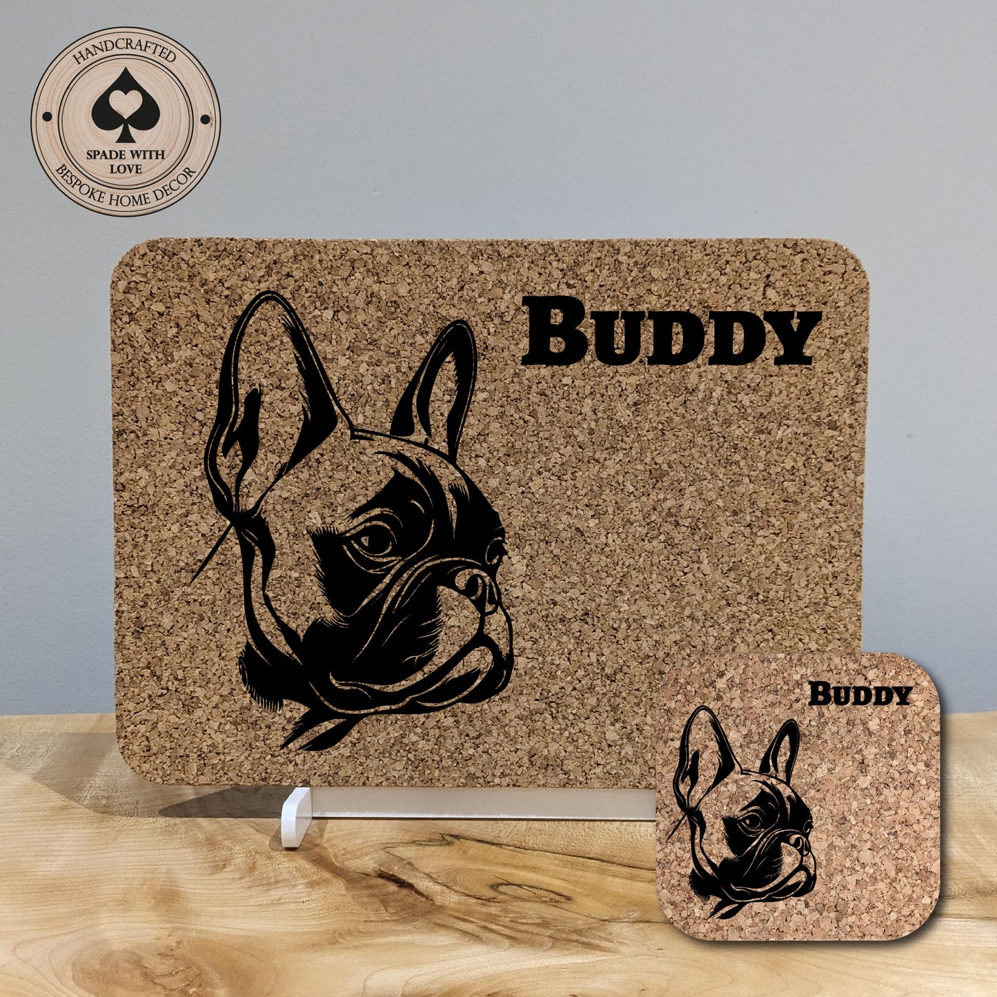 Personalised Cork Placemat. Personalised dog coaster.