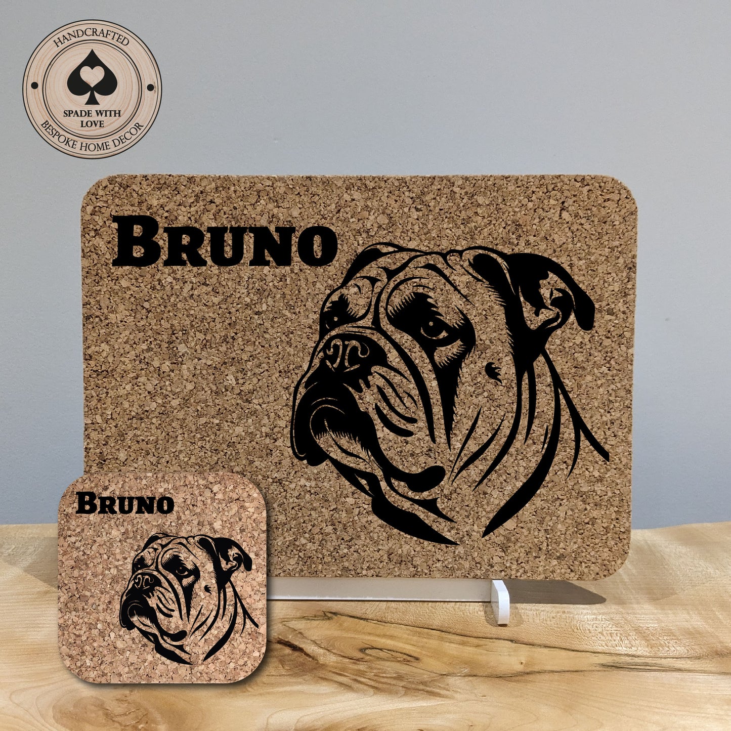 Personalised Cork Placemat. Personalised dog coaster.