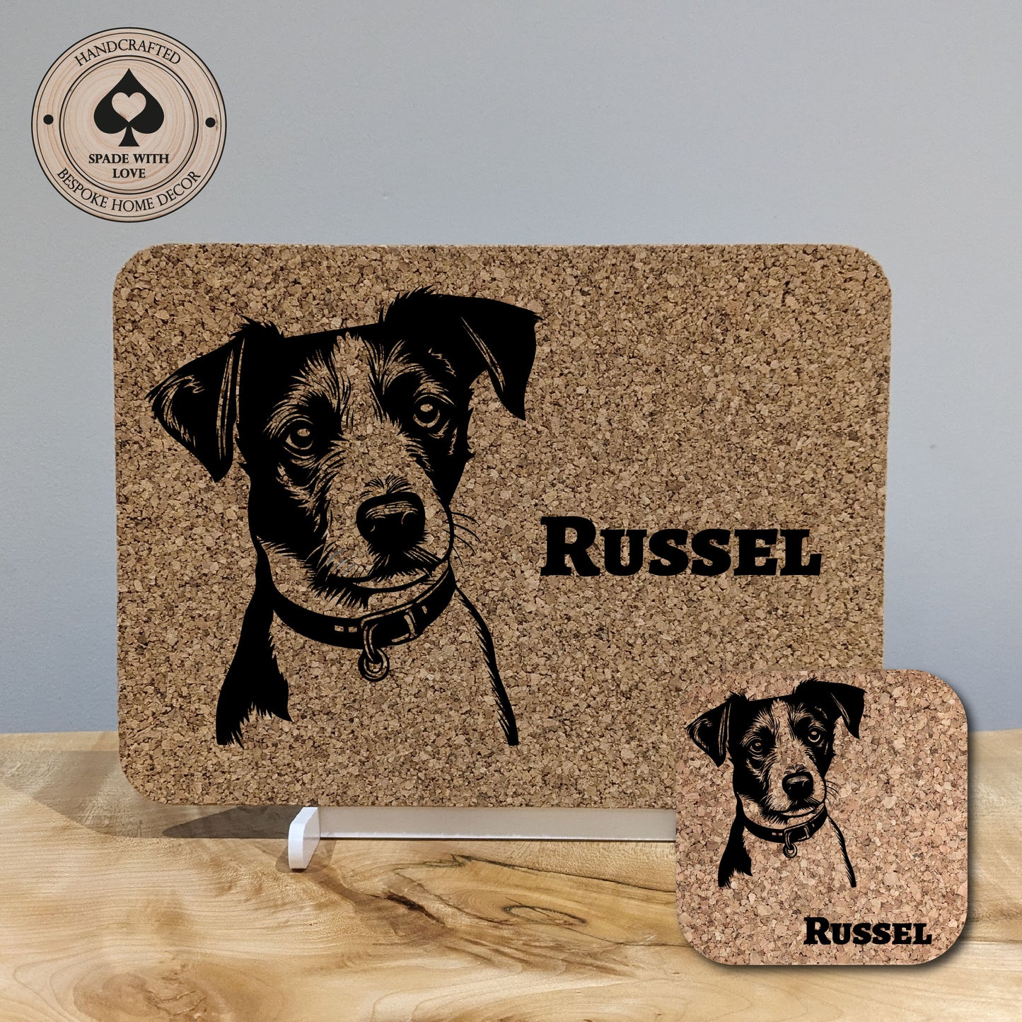 Personalised Cork Placemat. Personalised dog coaster.