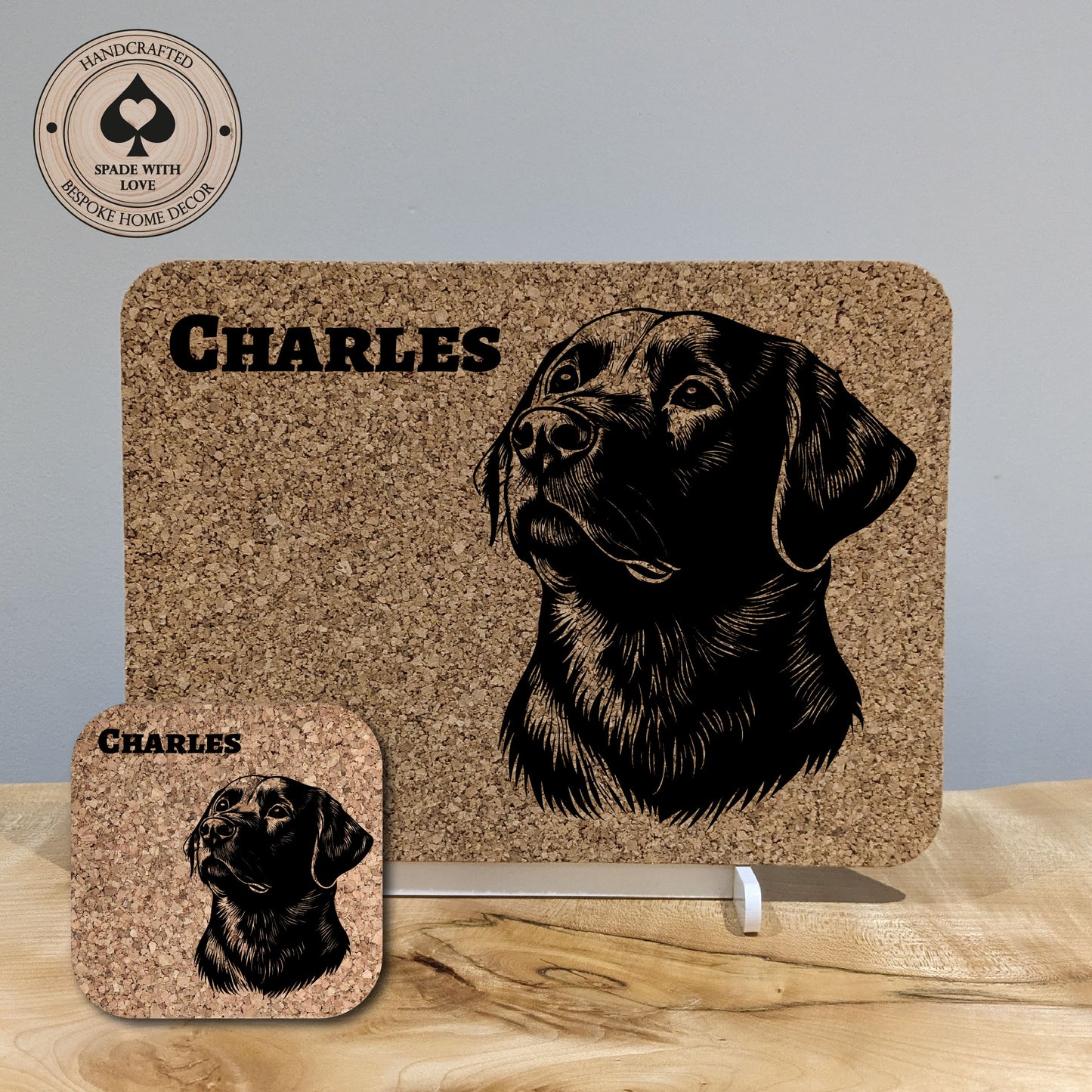 Personalised Cork Placemat. Personalised dog coaster.
