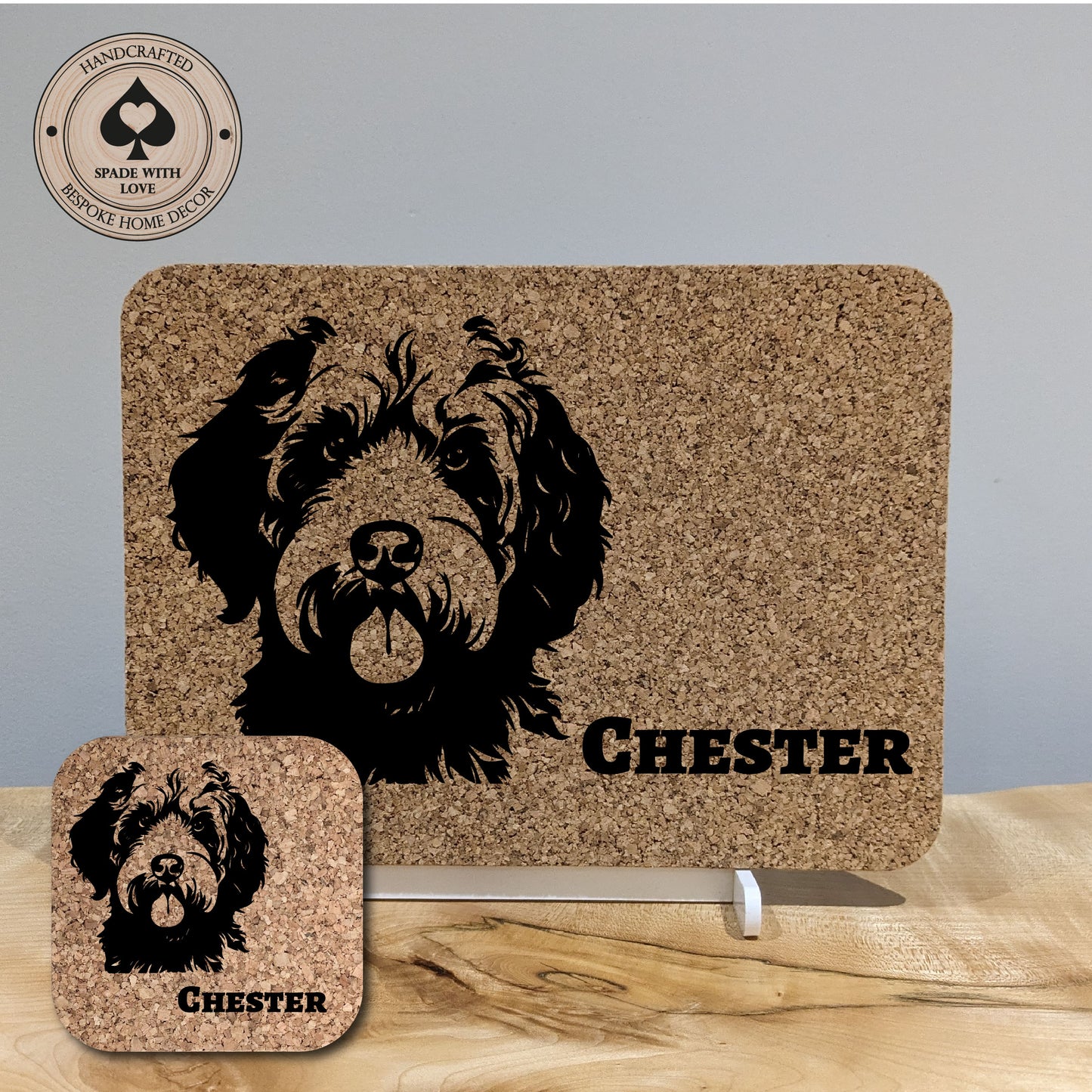 Personalised Cork Placemat. Personalised dog coaster.
