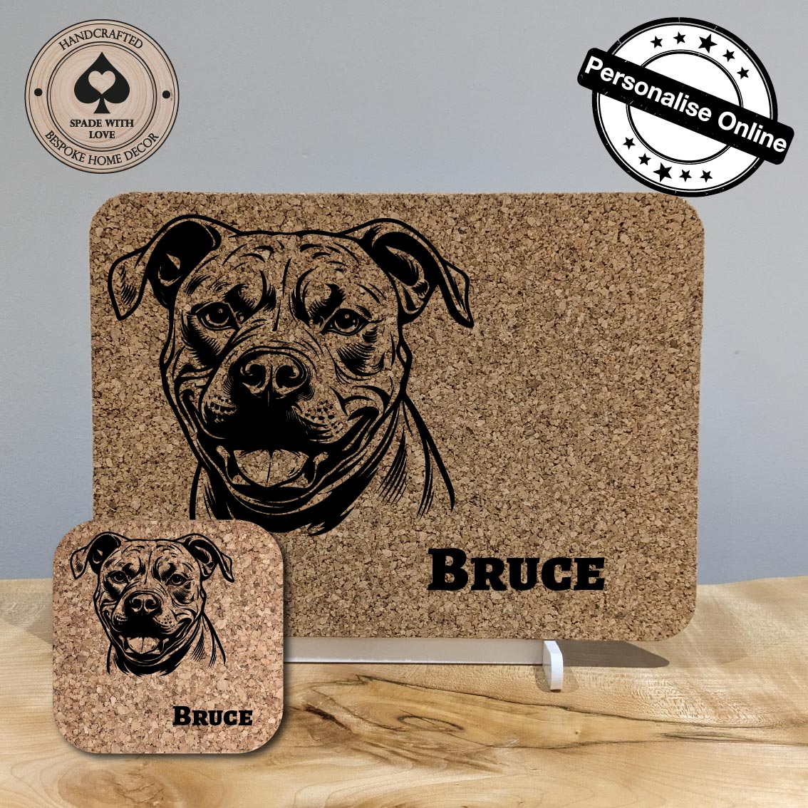 Personalised Cork Placemat - Pet Placemats - Custom made Cork Placemats - Staffie Placemats