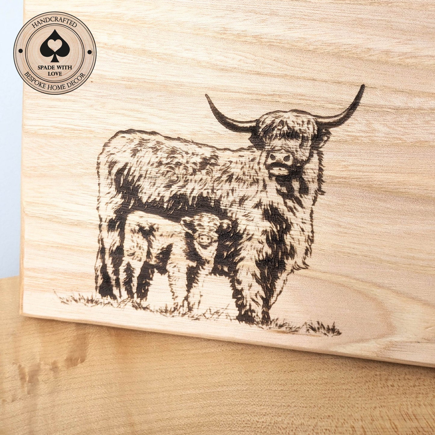 Solid Wood Serving Board - Personalised Serving Board - Custom Wooden Serving Board - Add your Name Board - Highland Cow Serving Board