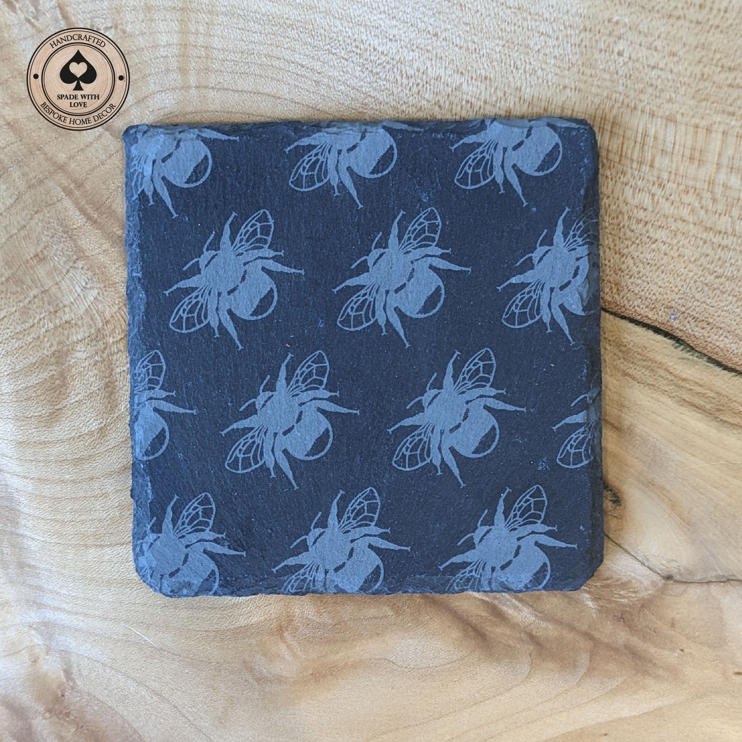 Slate Coasters - Laser Engraved Bee's
