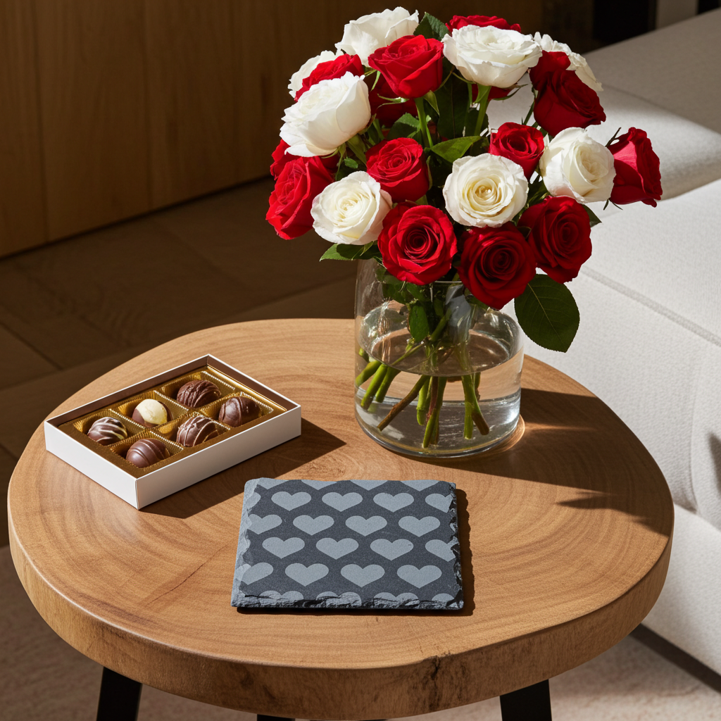Slate Coaster with Heart Engraving - Valentines Coasters - Personalised Coaster - Valentines Gifts