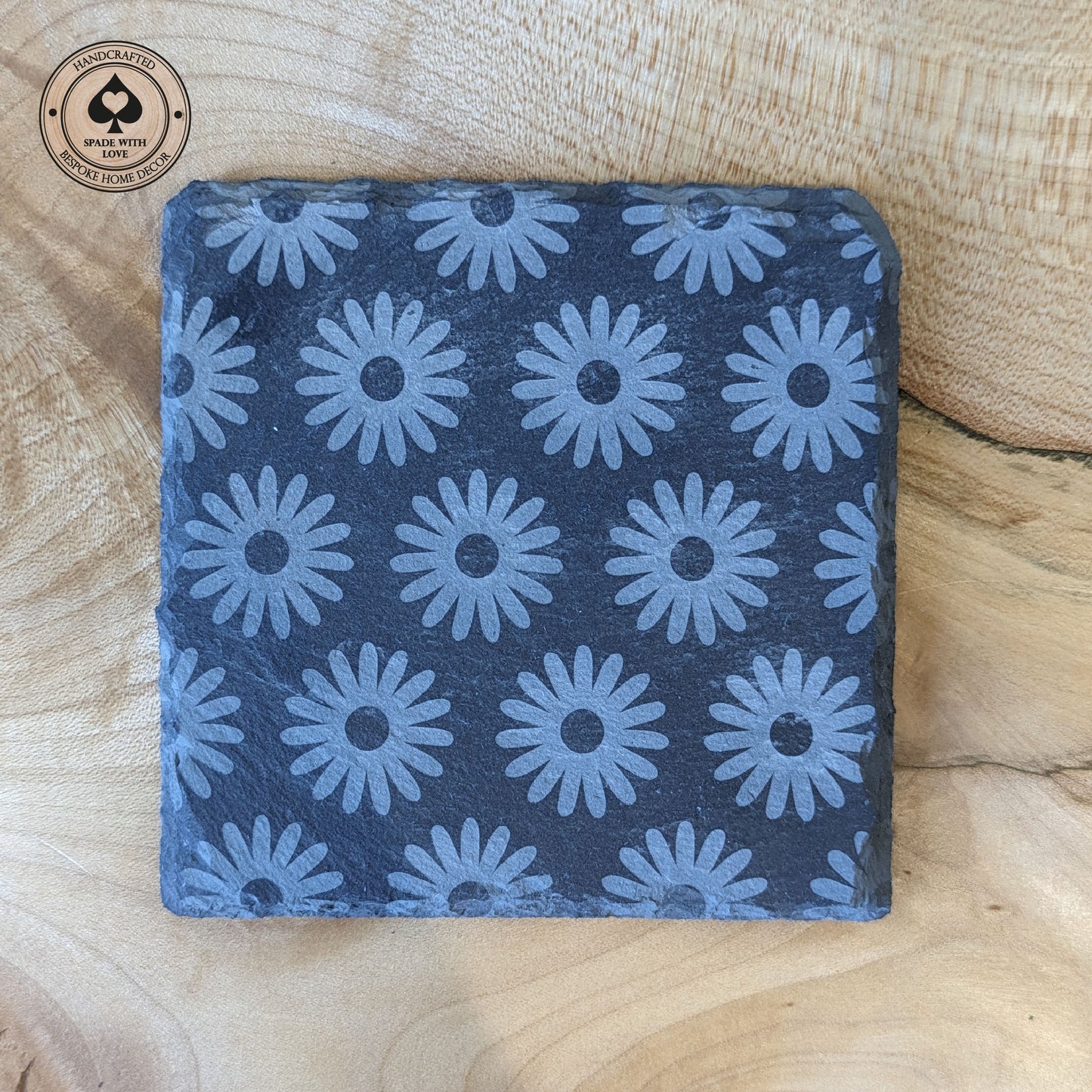 Slate Coasters - Laser Engraved Flowers