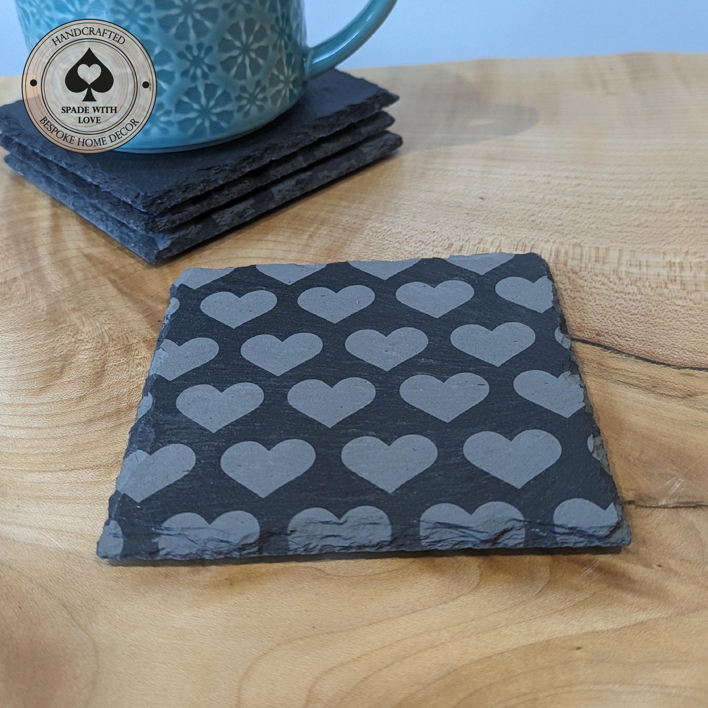 Slate Coasters - Laser Engraved Heart Pattern