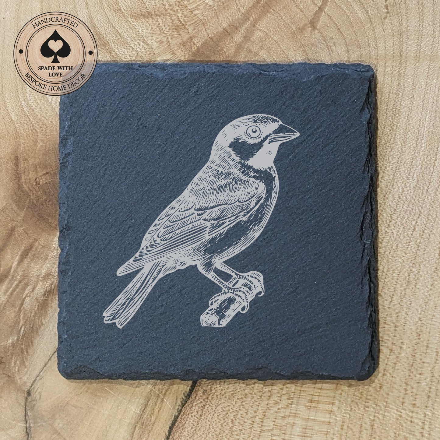 Slate Coasters - Sparrow Bird Laser Engraved Slate Coaster - UK Bird Coasters