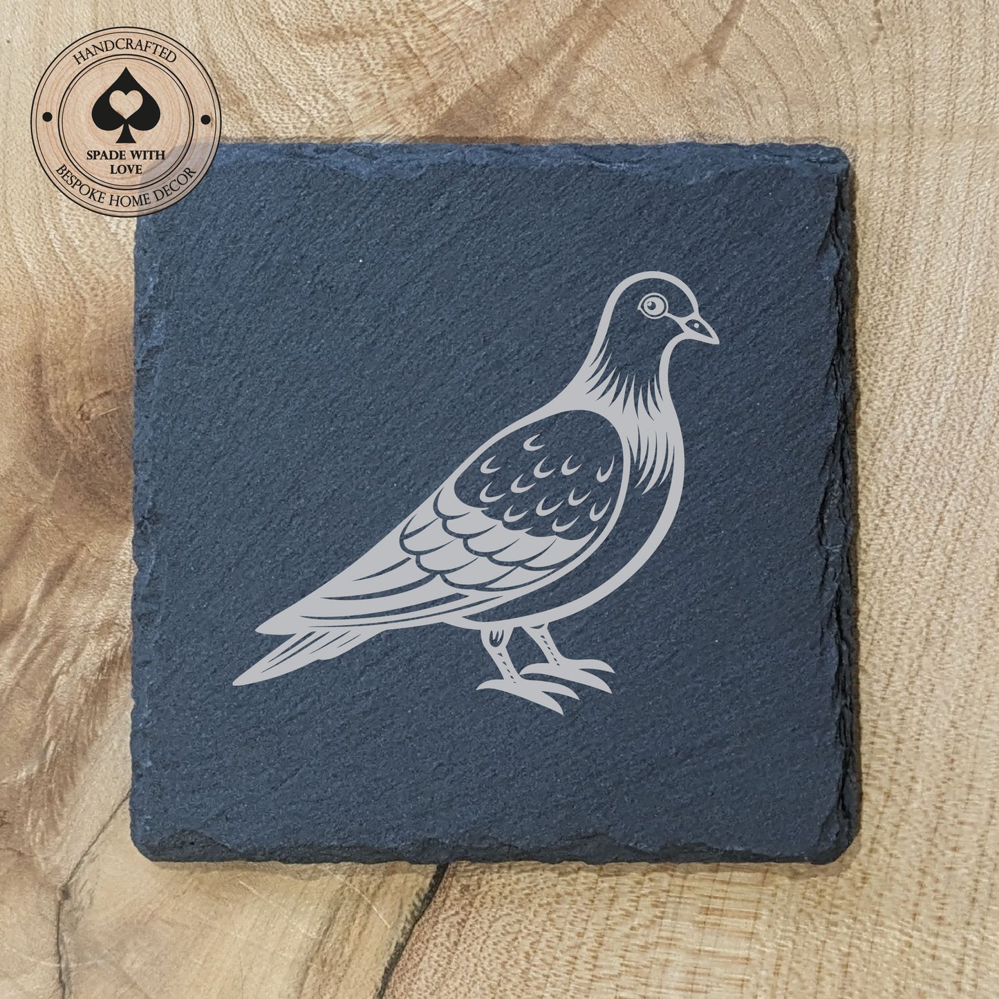 Slate Coasters - Pigeon Bird Laser Engraved Slate Coaster - UK Bird Coasters