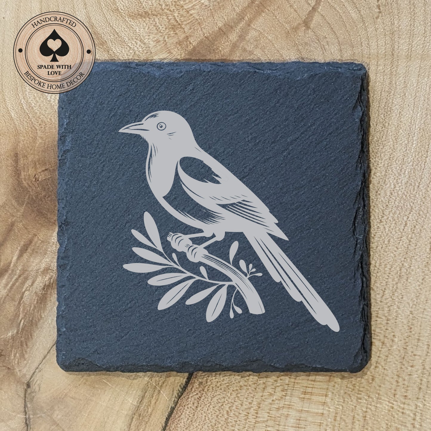 Slate Coasters - Magpie Bird Laser Engraved Slate Coaster - UK Bird Coasters