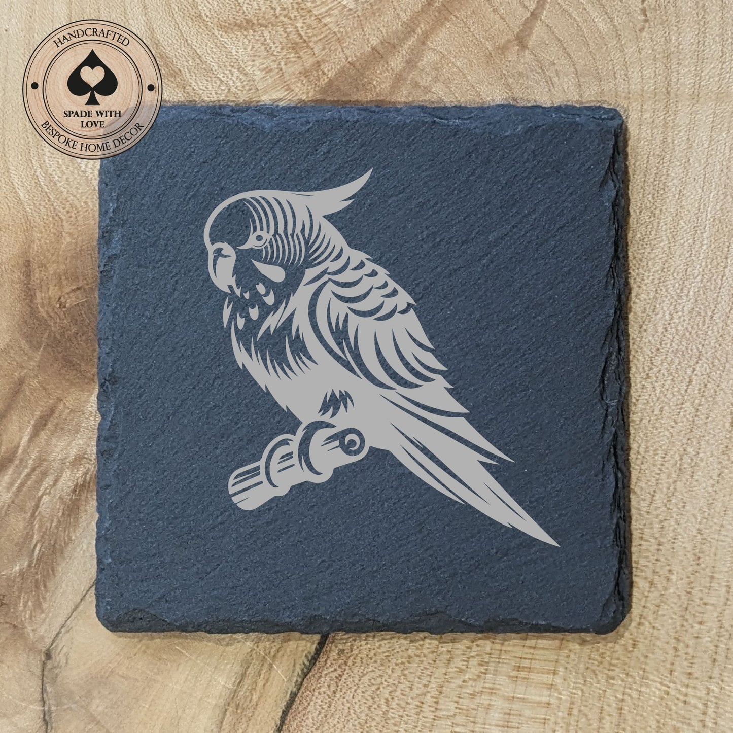 Slate Coasters - Parakeet Bird Laser Engraved Slate Coaster - UK Bird Coasters