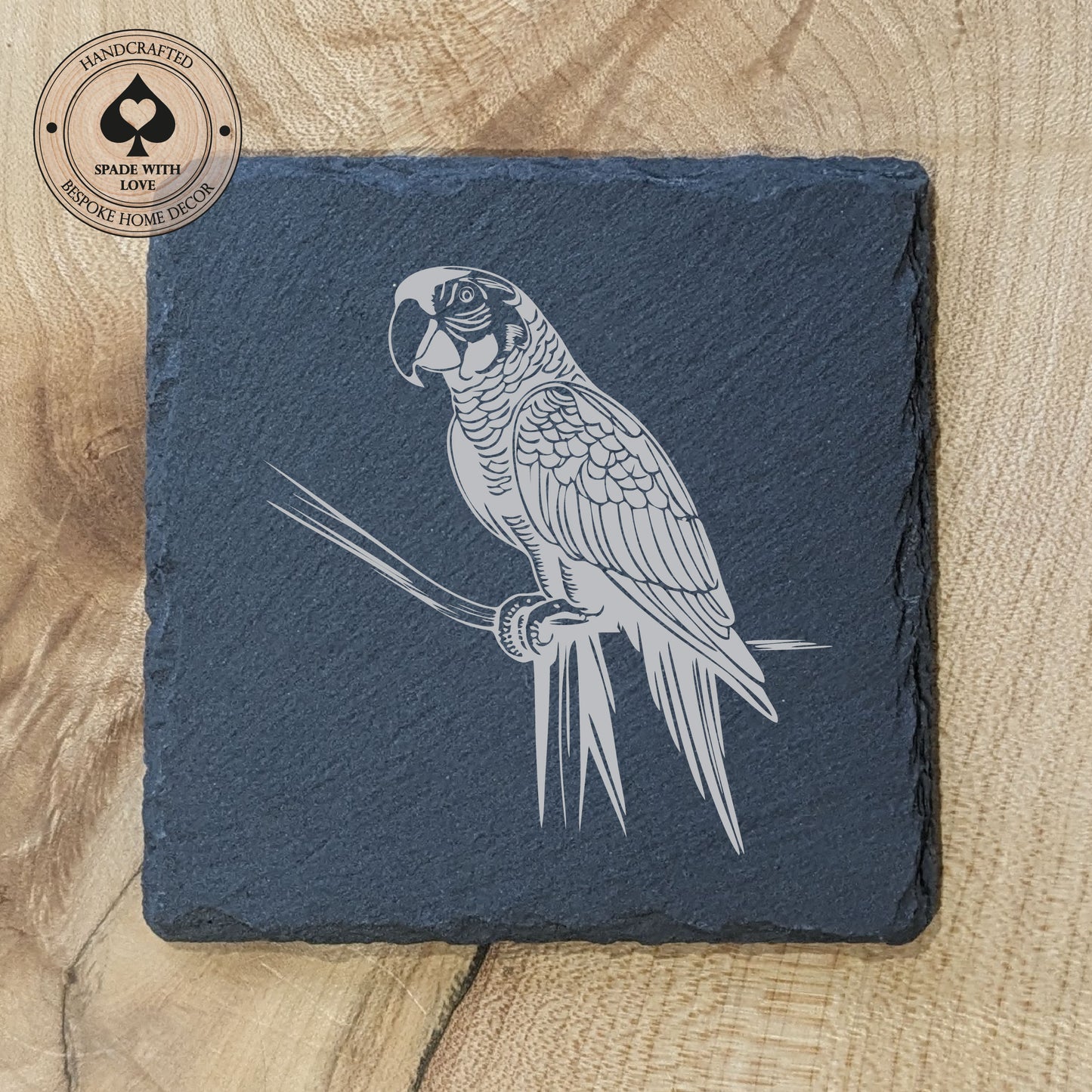 Slate Coasters - Parrot Bird Laser Engraved Slate Coaster - UK Bird Coasters
