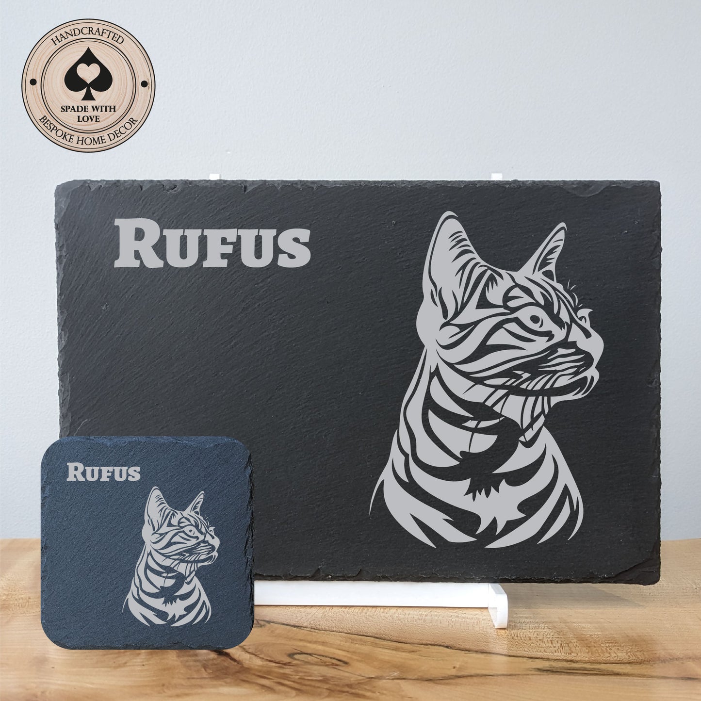Slate Placemat and Coaster Set - Personalised Cat Laser engraved Pet Gifts. Personalised Homeware