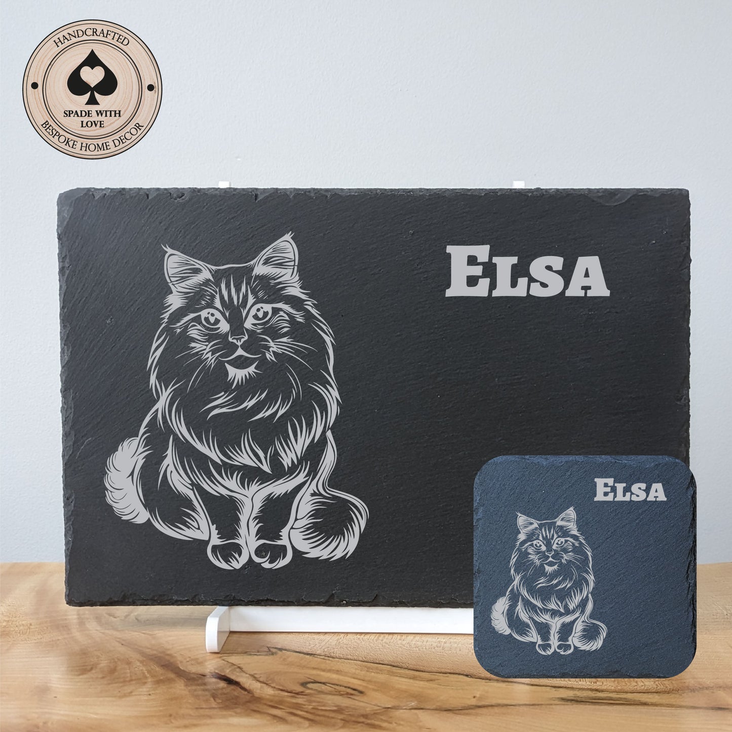 Slate Placemat and Coaster Set - Personalised Cat Laser engraved Pet Gifts. Personalised Homeware