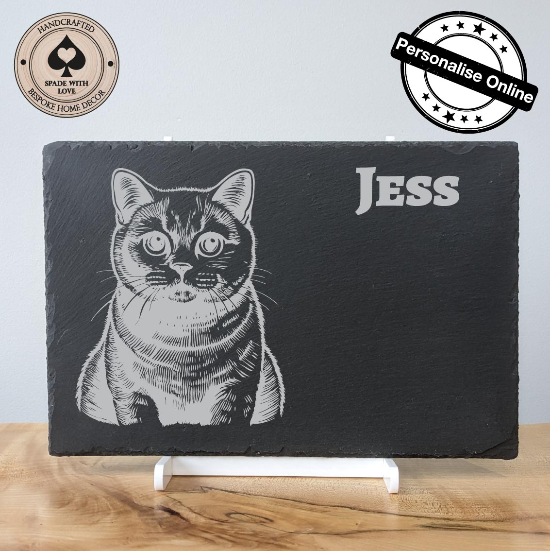 Slate Placemat and Coaster Set - Personalised Cat Laser engraved Pet Gifts. Personalised Homeware