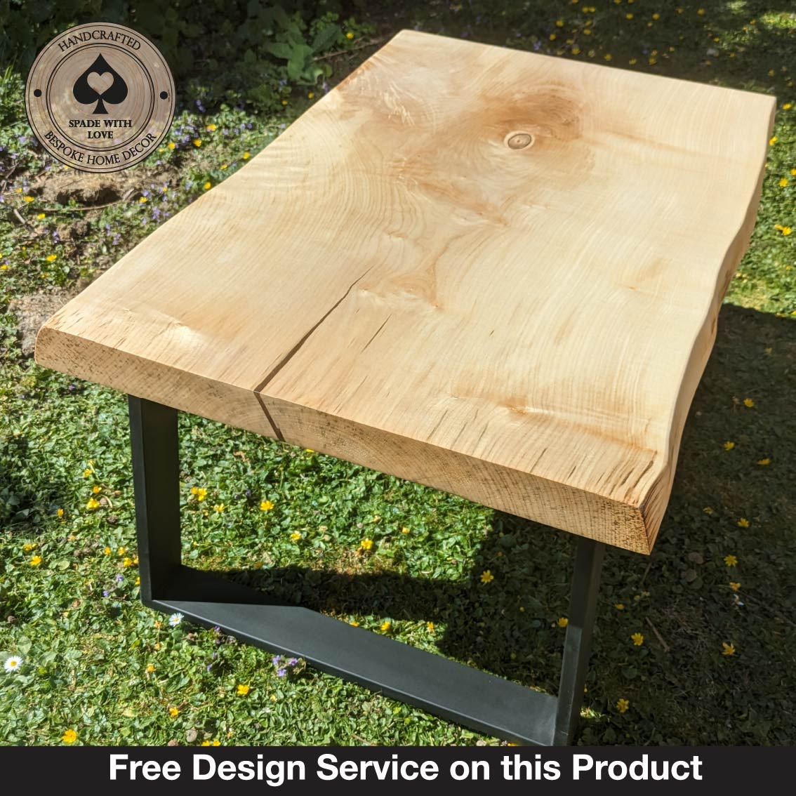 Solid Sycamore Coffee Table with Resin Infill Mounted on black metal legs- Free Design Service
