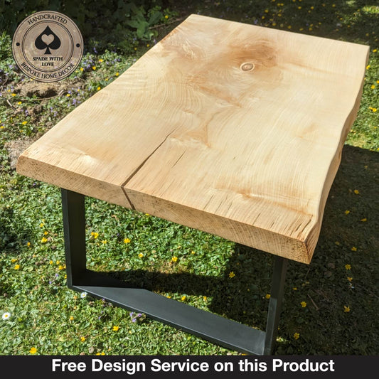 Solid Sycamore Coffee Table with Resin Infill Mounted on black metal legs- Free Design Service