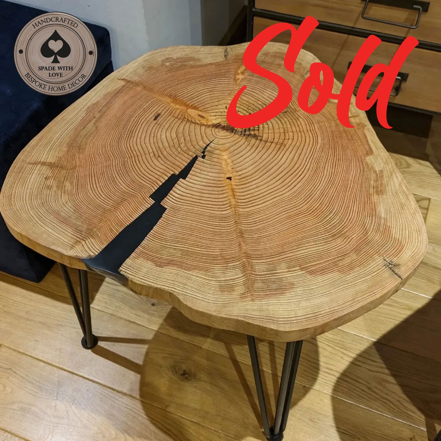 Resin and Wood Side Tables - Classic Natural Wood Black Resin Infill