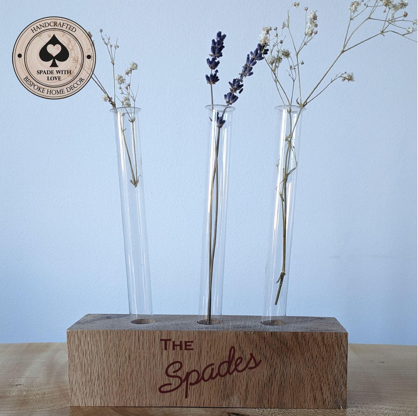 Solid Oak - Flower Test Tube Holder - Custom Engraving