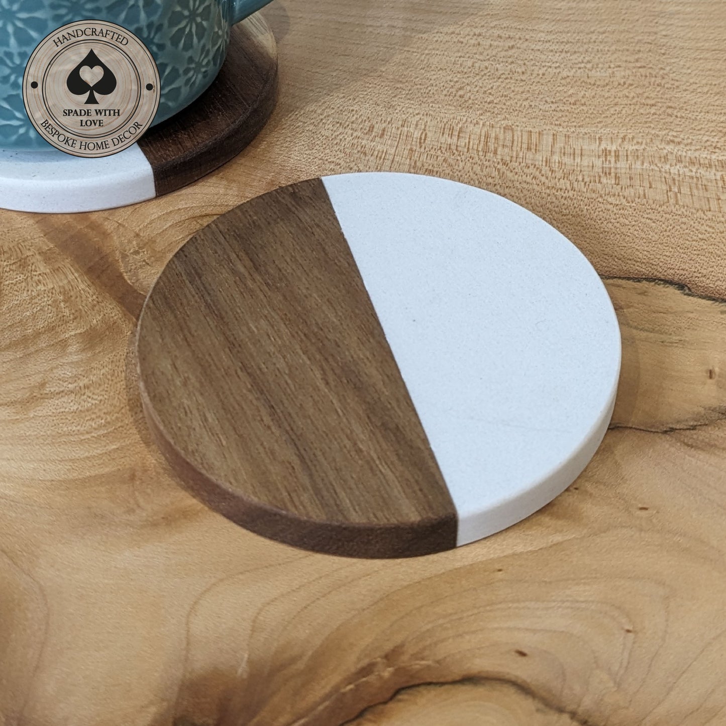 White Marble and Wood Personlaised Coasters - Personalised Name