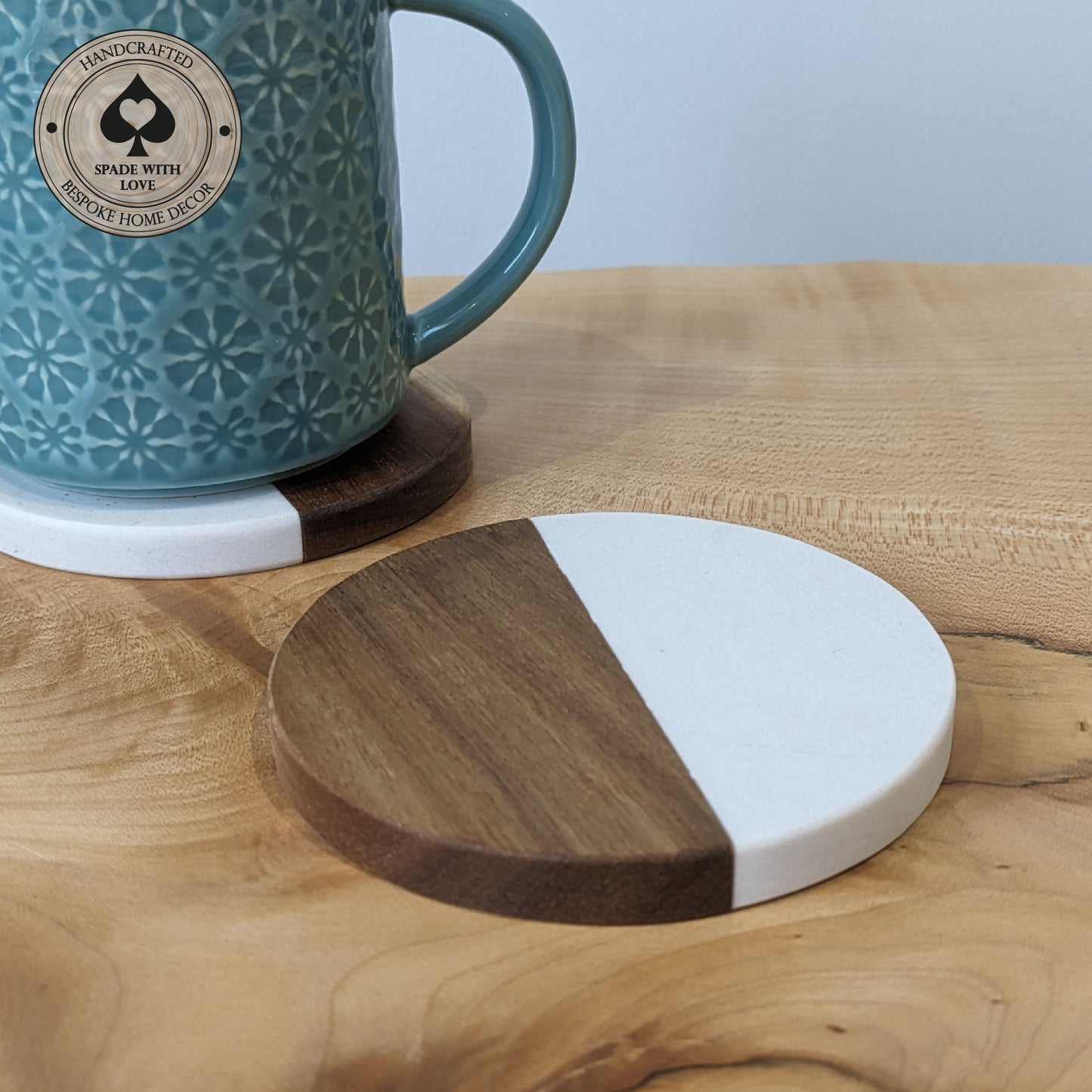 White Marble and Wood Personlaised Coasters - Personalised Name