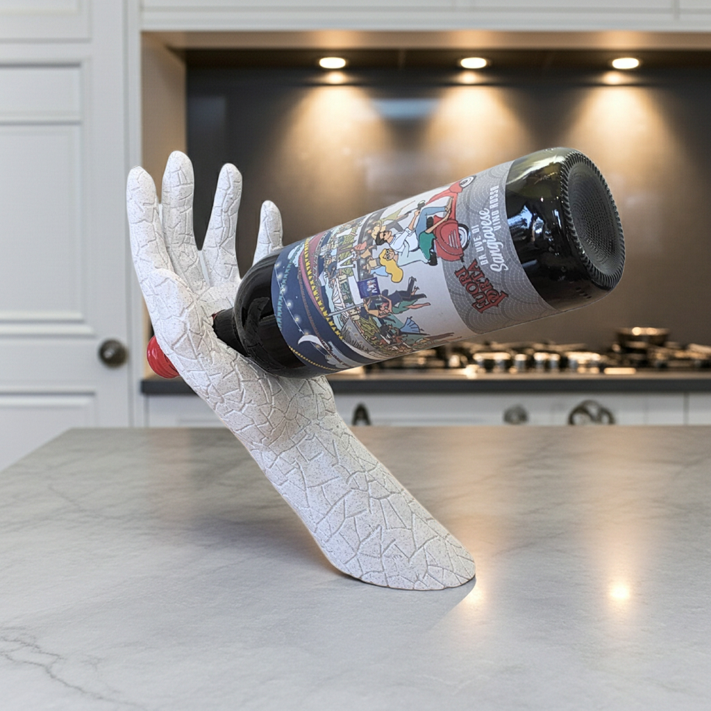 3d Printed Hand Wine Bottle Holder - Floating Wine Bottle - White