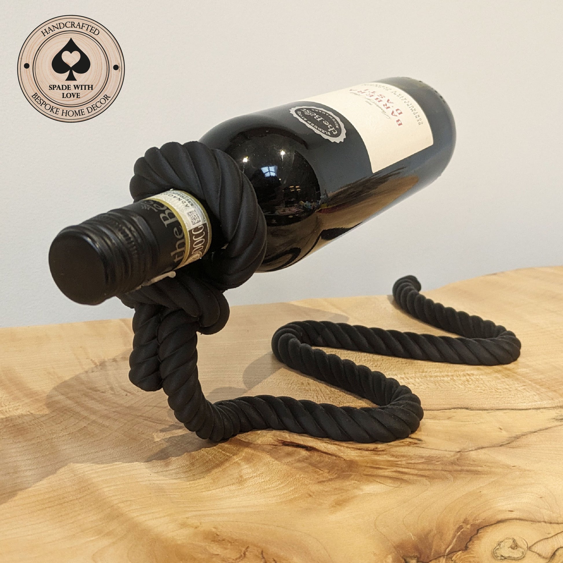 3d Printed Rope Wine Bottle Holder - Floating Wine Bottle - Black