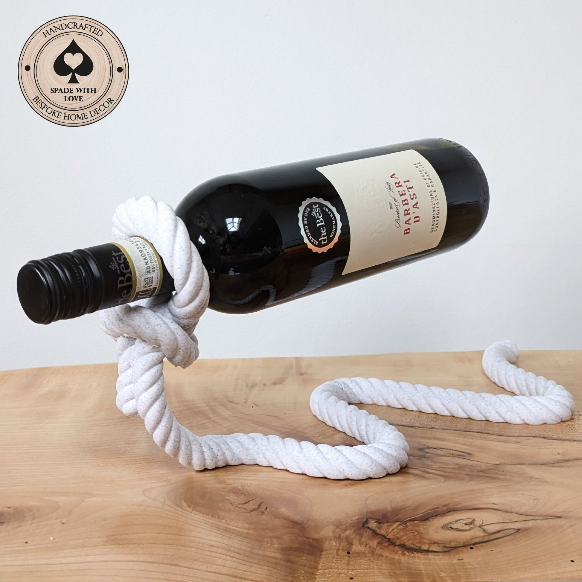 3d Printed Rope Wine Bottle Holder - Floating Wine Bottle - White Marble-